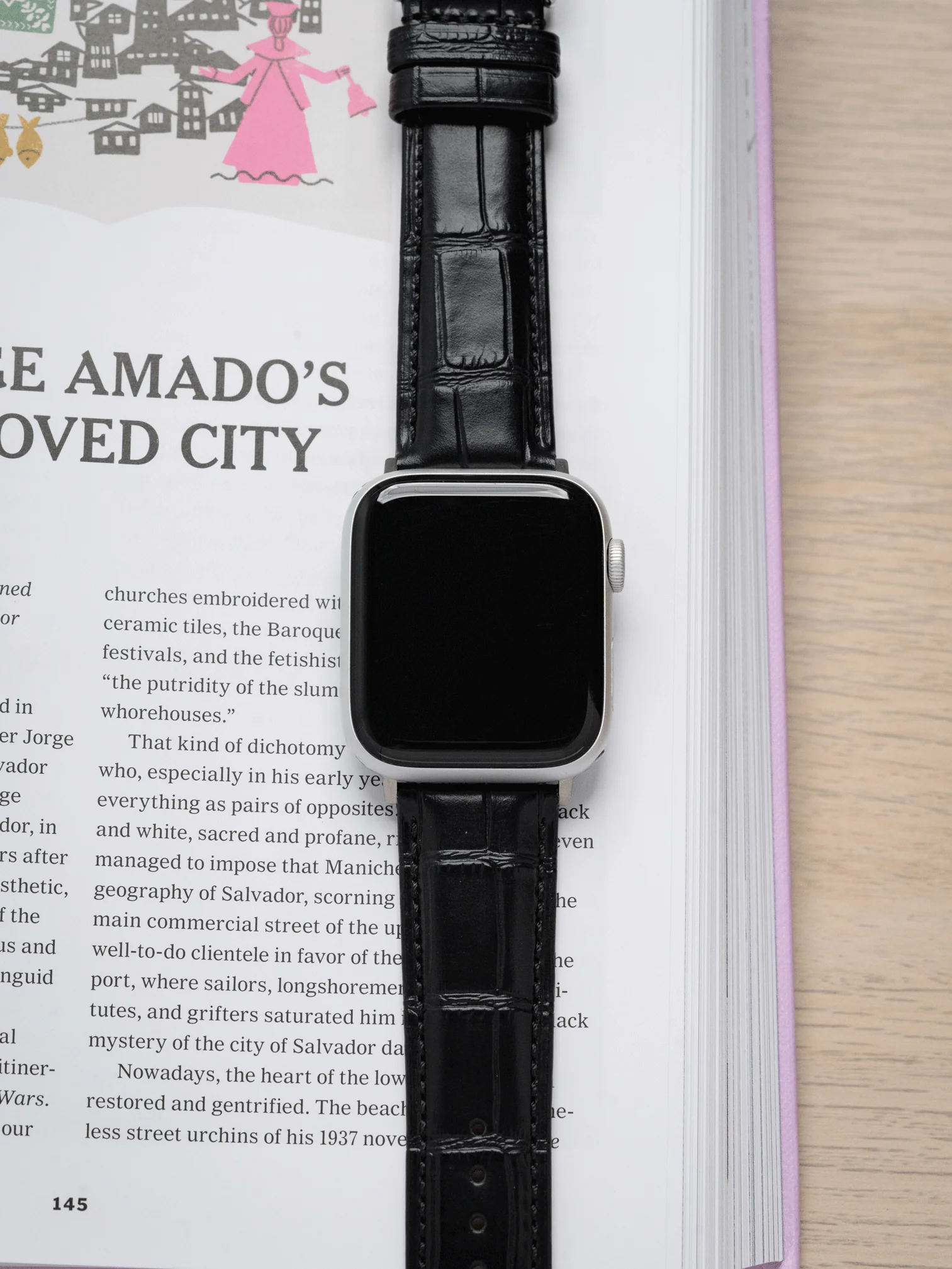 Classic Croc Embossed Leather Strap in Black for Apple Watch - Image 2
