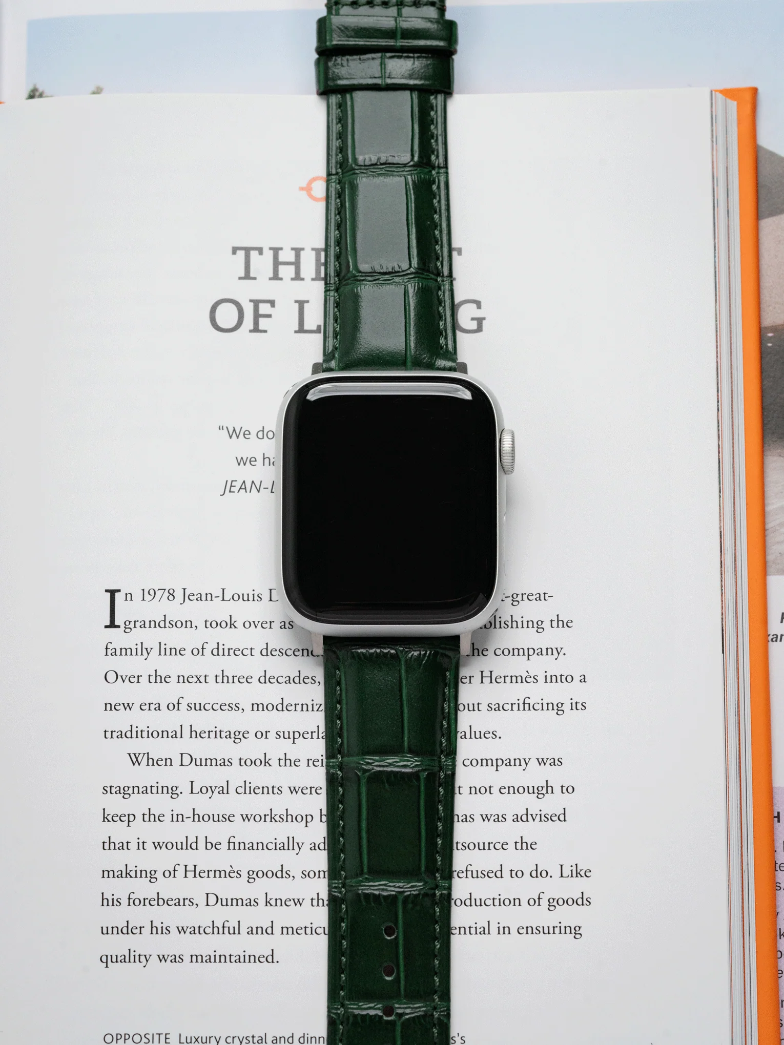Classic Croc Embossed Leather Strap in Green for Apple Watch - Image 2