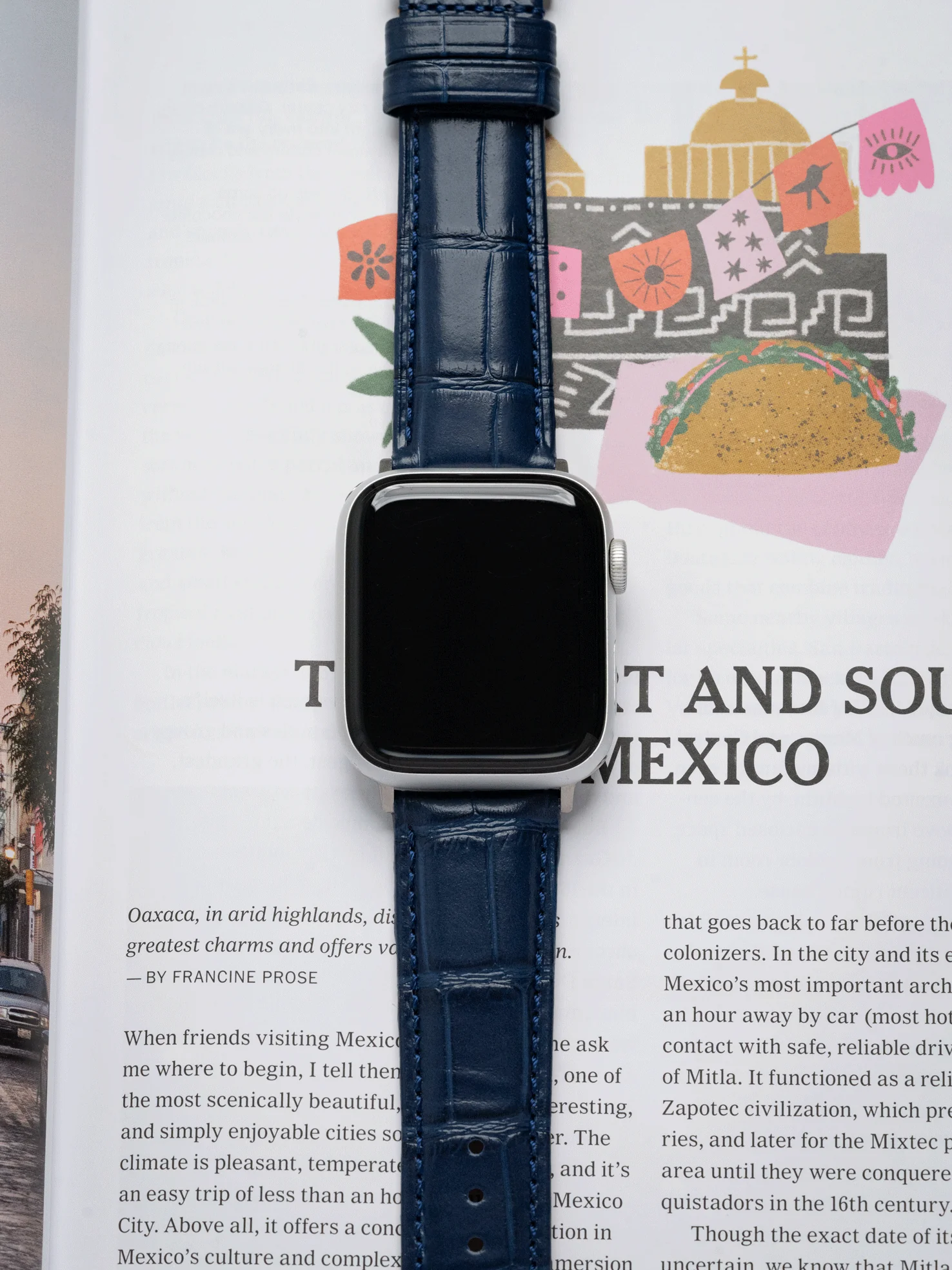 Classic Croc Embossed Leather Strap in Navy for Apple Watch - Image 2