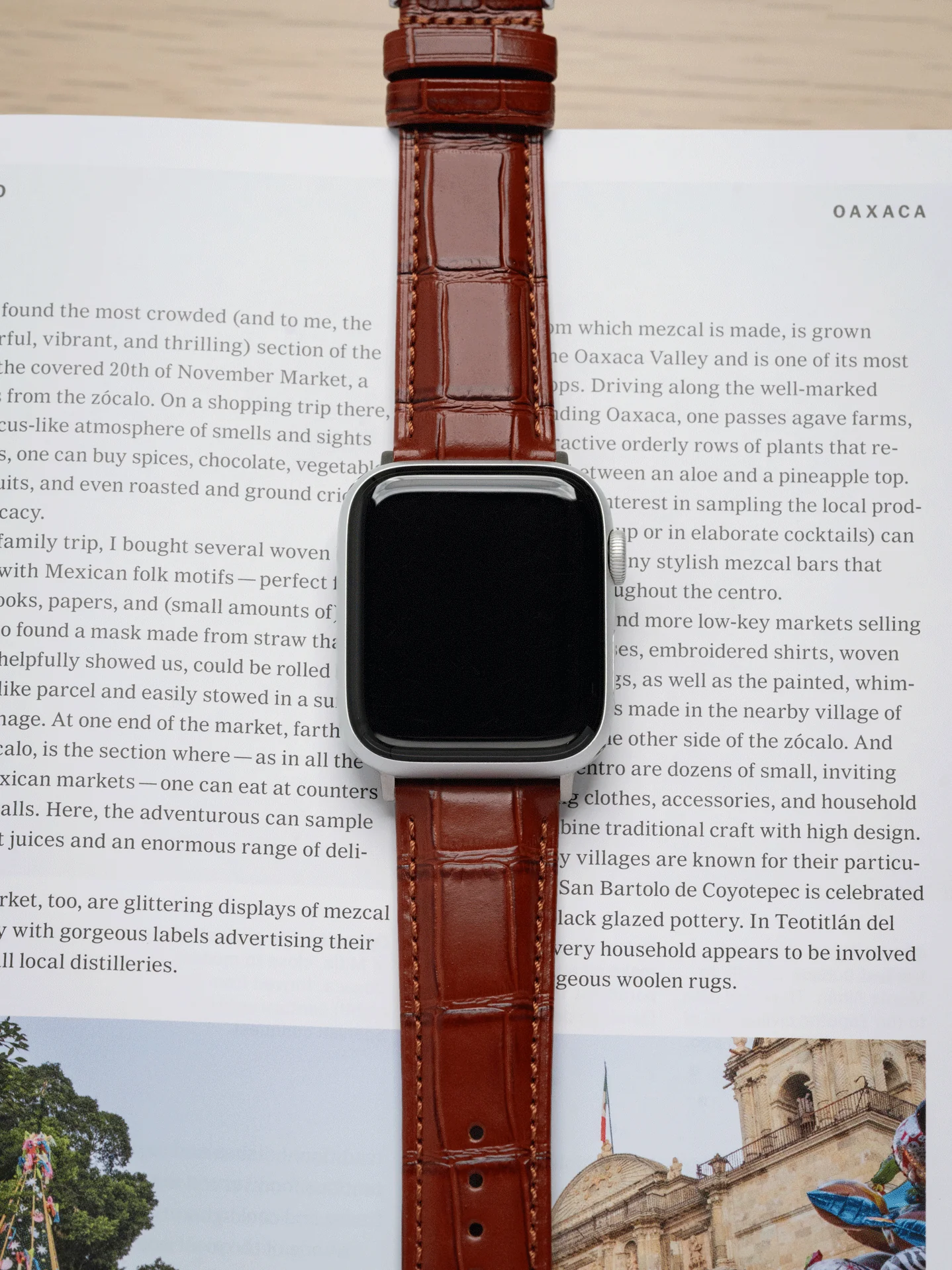 Classic Croc Embossed Leather Strap in Tan for Apple Watch - Image 2