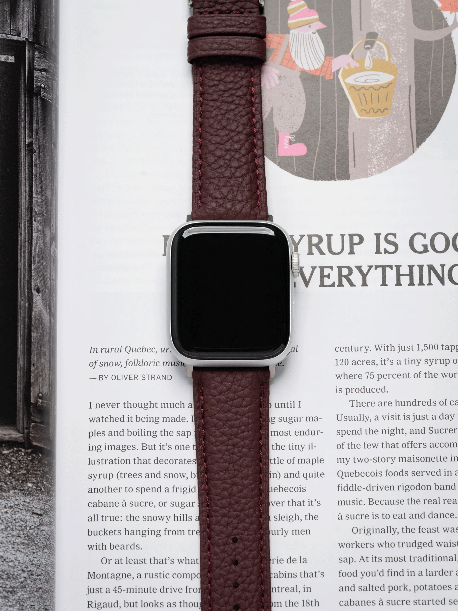 Classic Togo Leather Strap in Burgundy for Apple Watch - Image 2