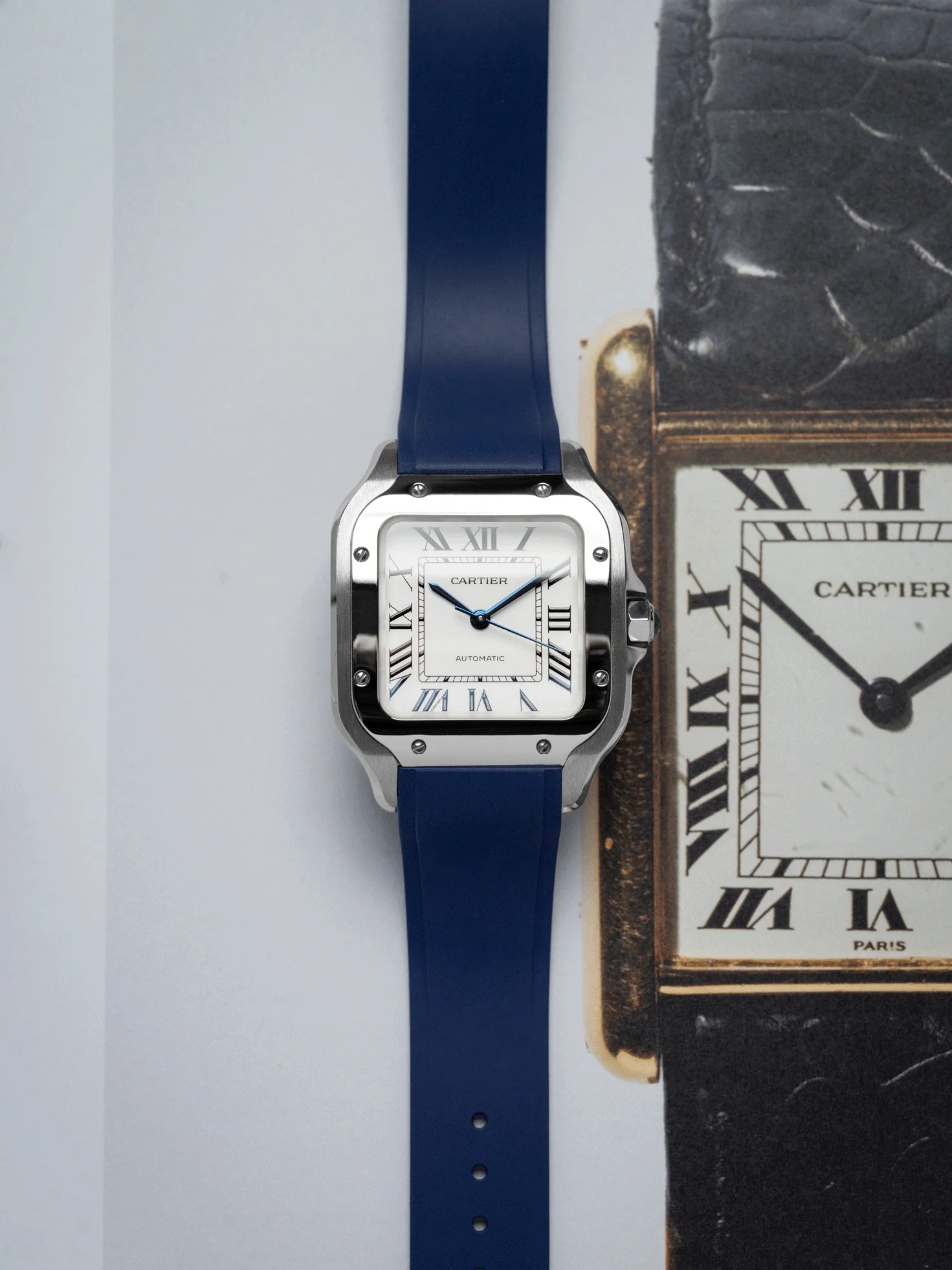 Dress FKM Rubber Strap in Navy for Cartier Santos de Cartier - Image 2