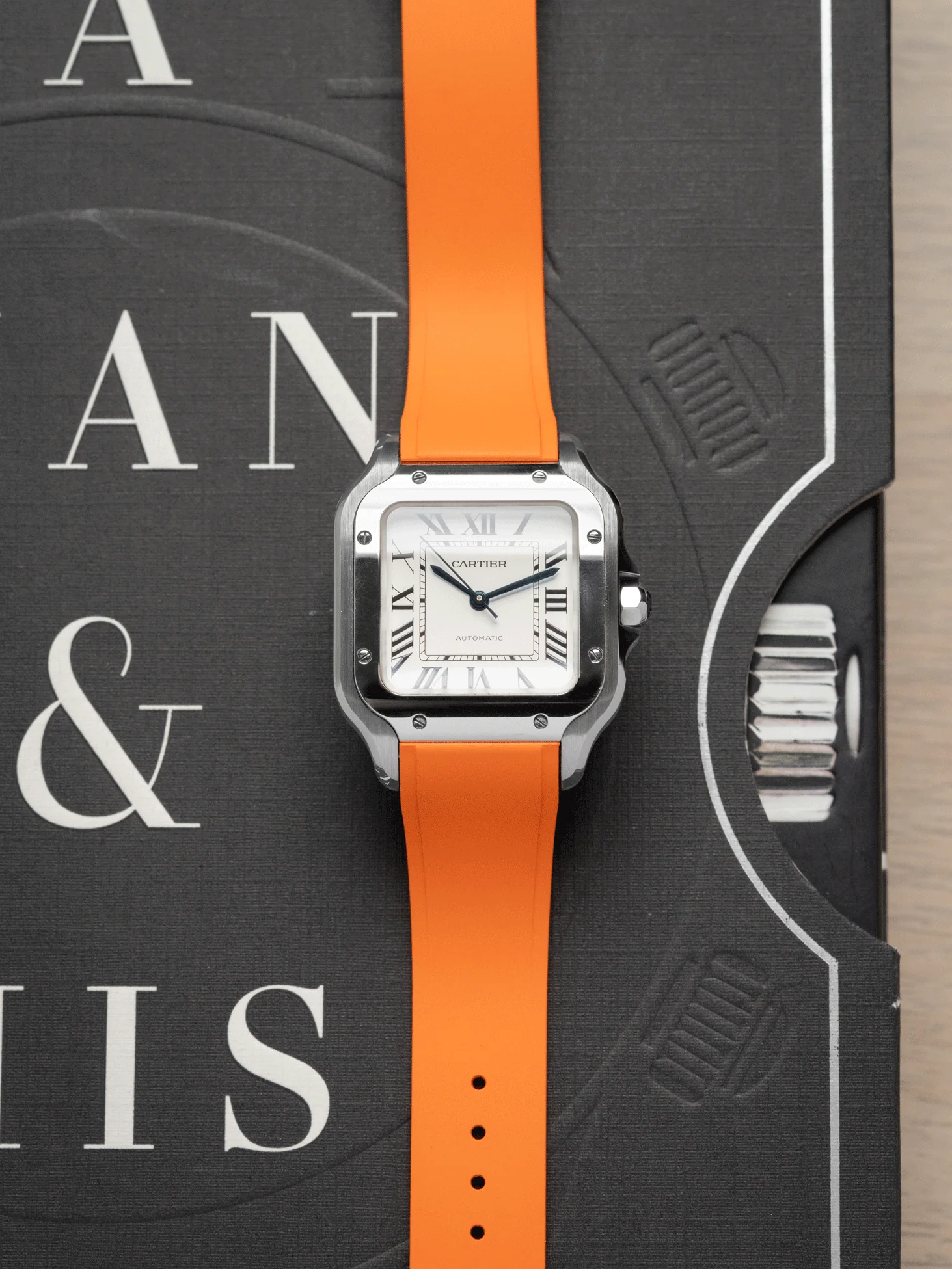 Dress FKM Rubber Strap in Orange for Cartier Santos de Cartier - Image 2
