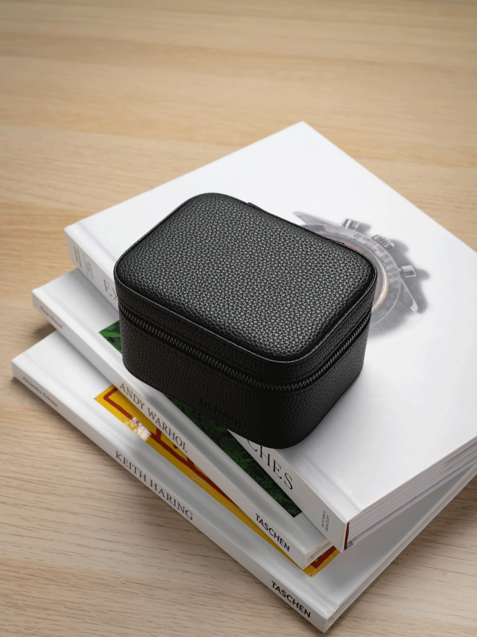 Heritage Leather Travel Case in Black/Green (2 Watch) - Image 4