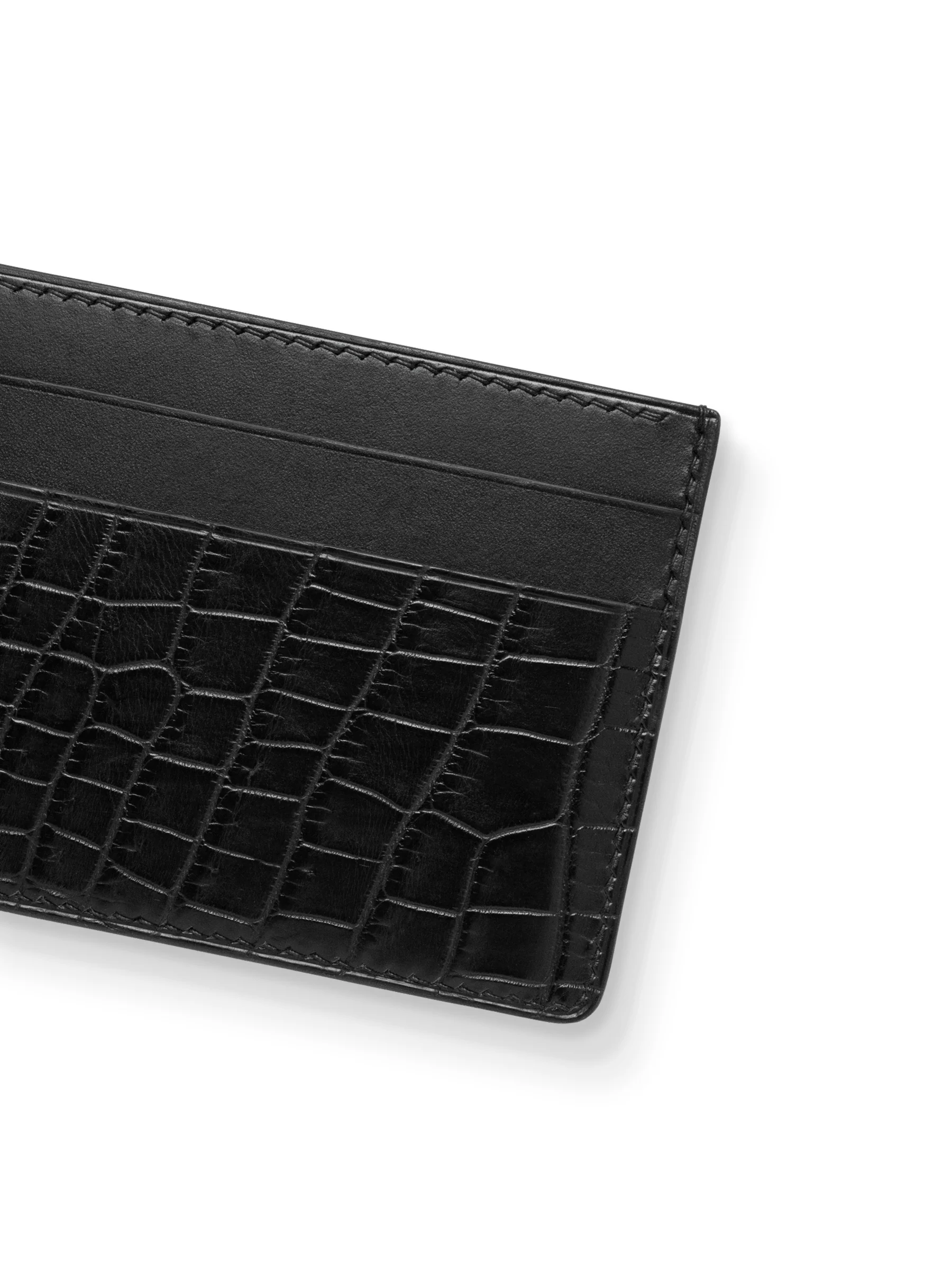 MTO Crocodile Leather Card Holder in Black - Image 3