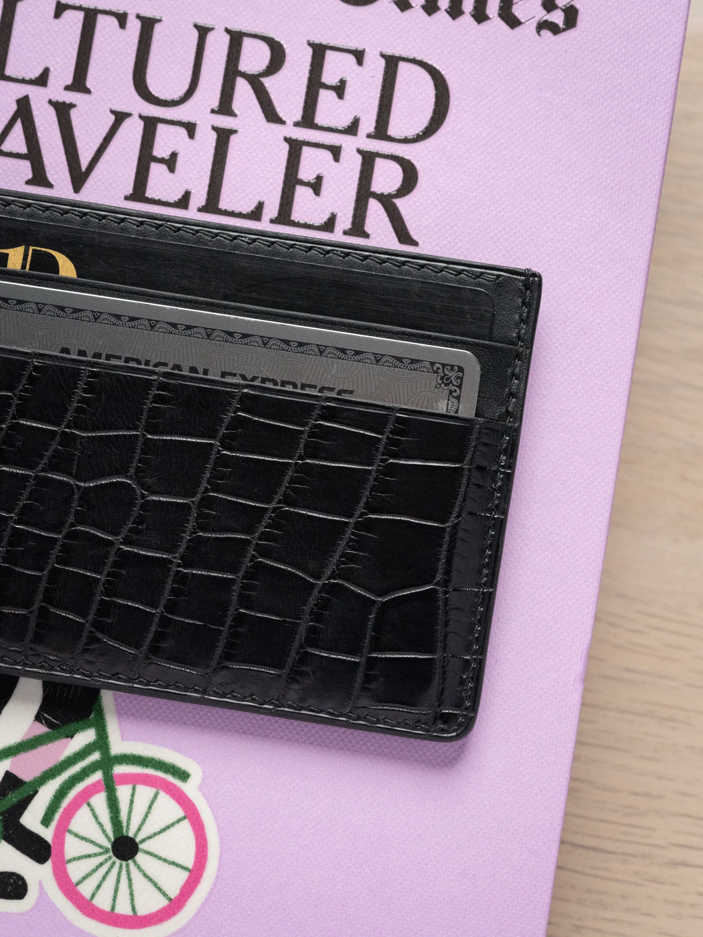 MTO Crocodile Leather Card Holder in Black - Image 5