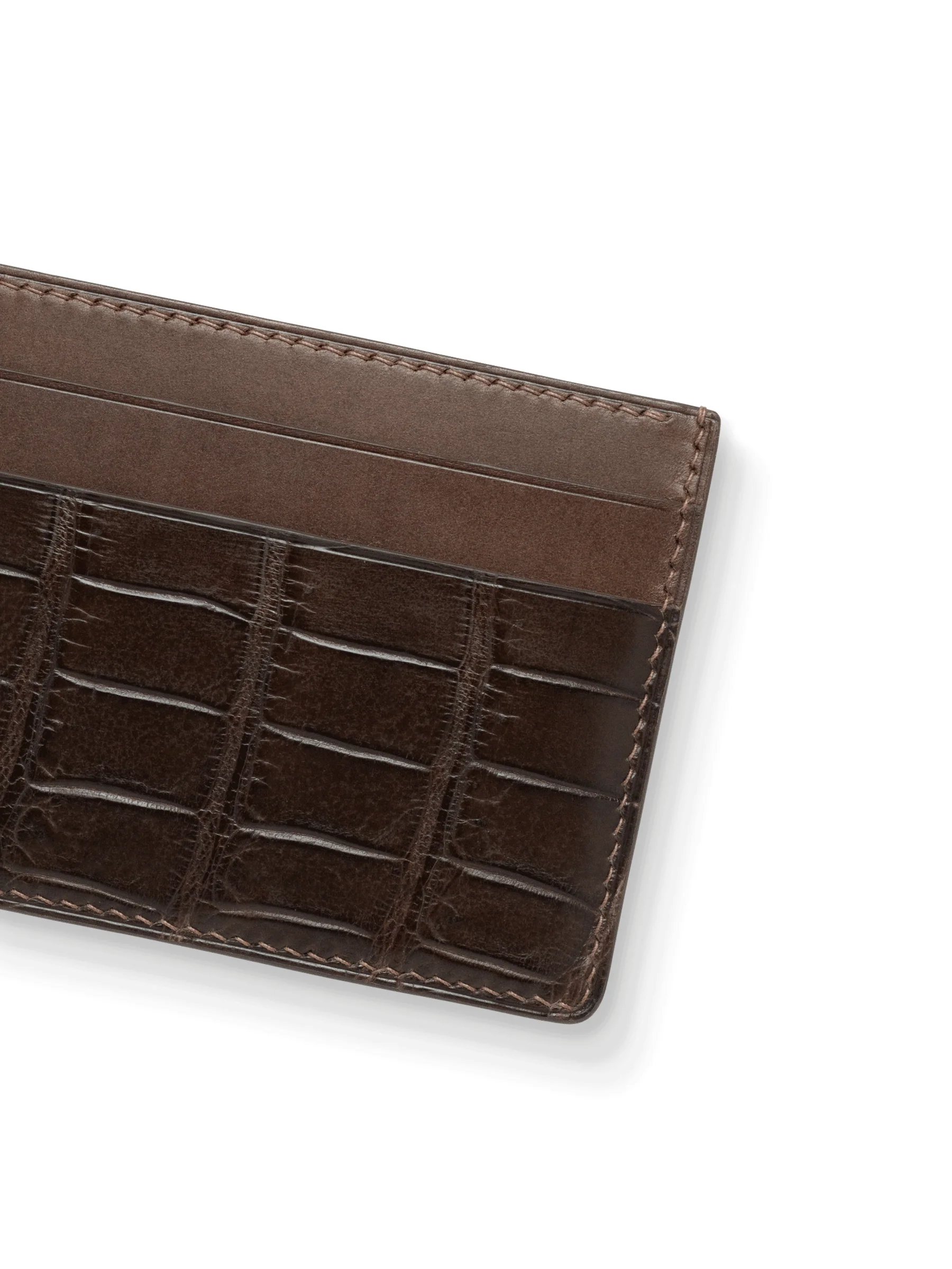 MTO Crocodile Leather Card Holder in Brown - Image 3