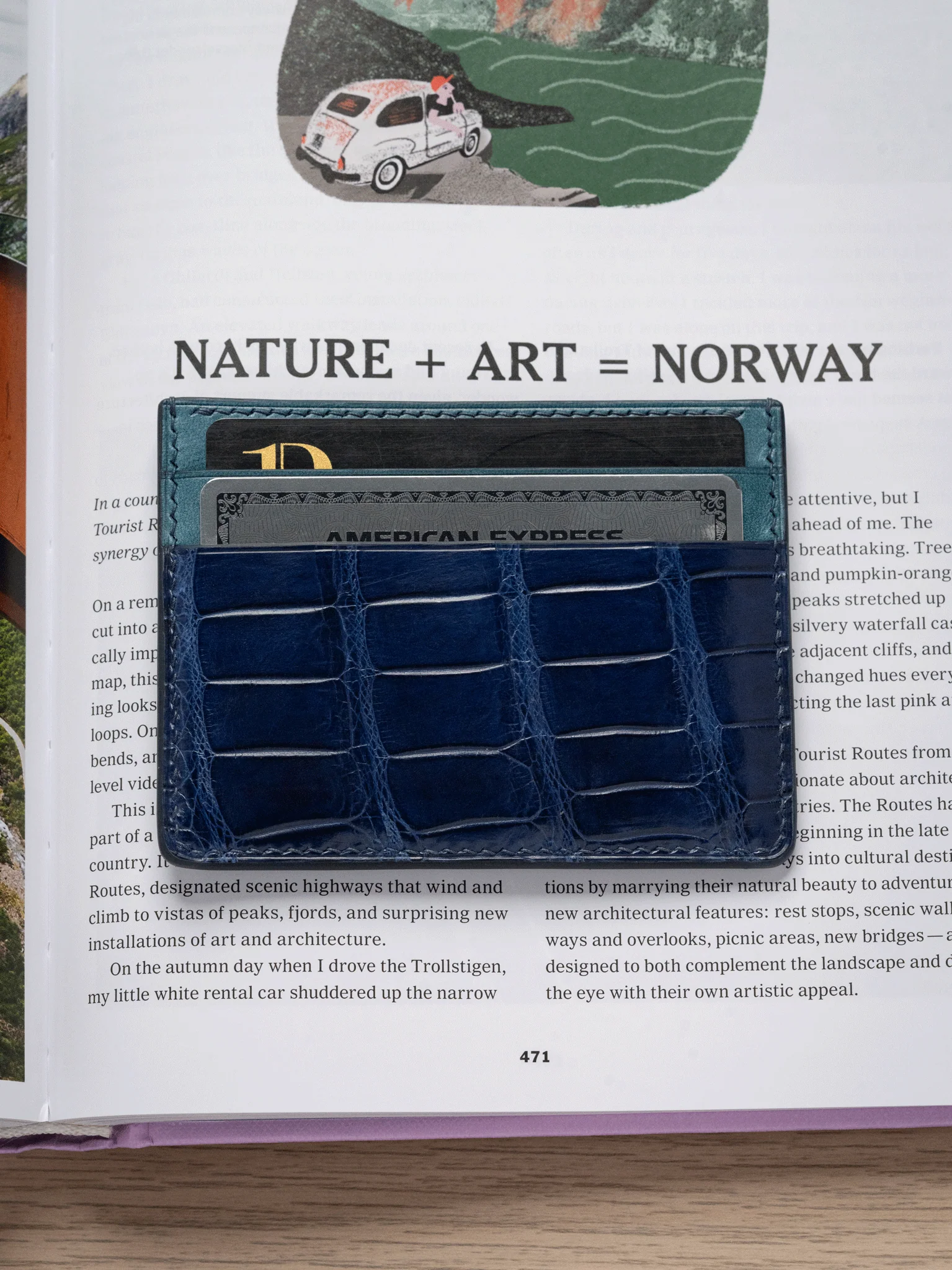 MTO Crocodile Leather Card Holder in Navy - Image 4
