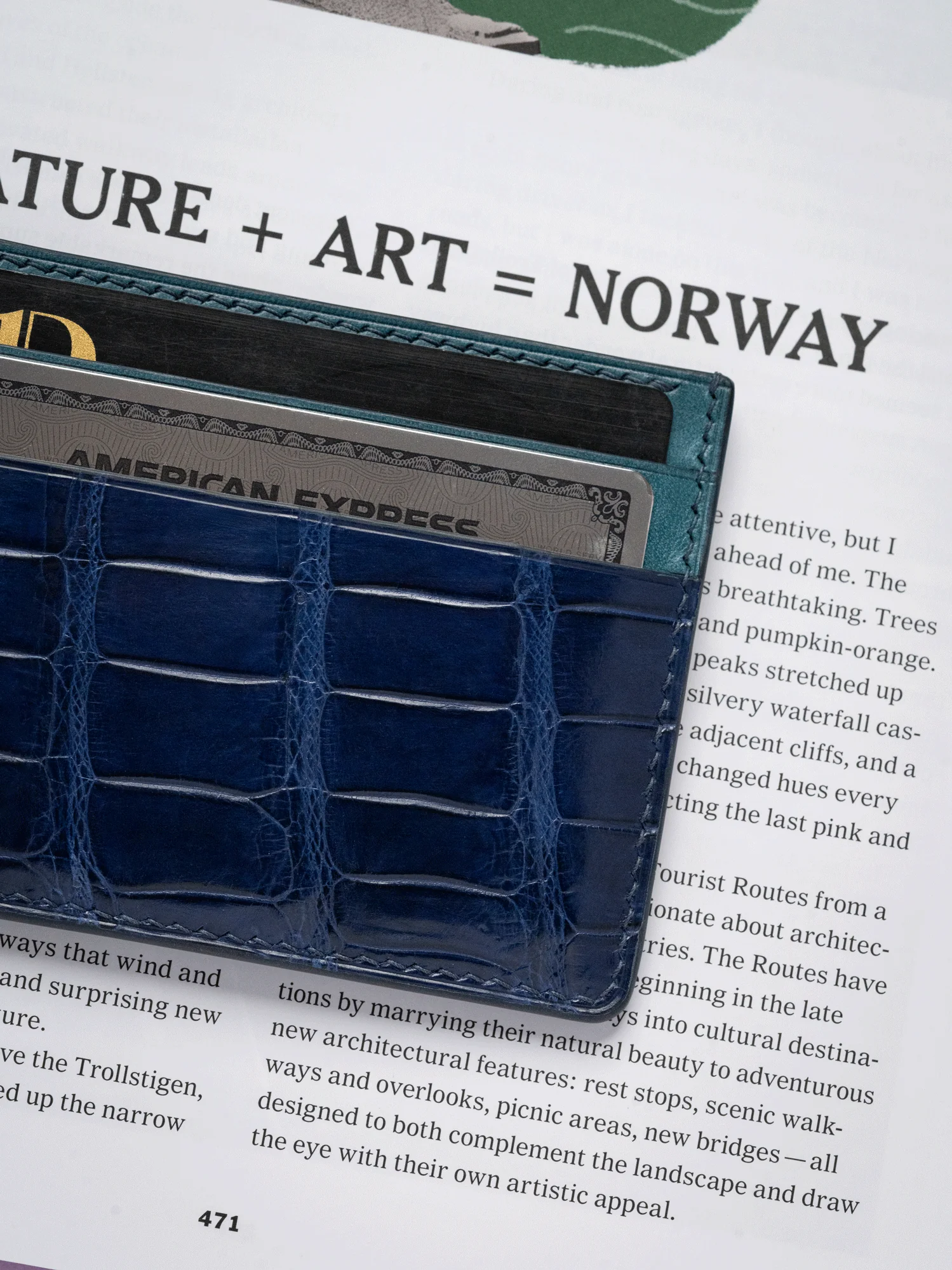 MTO Crocodile Leather Card Holder in Navy - Image 5