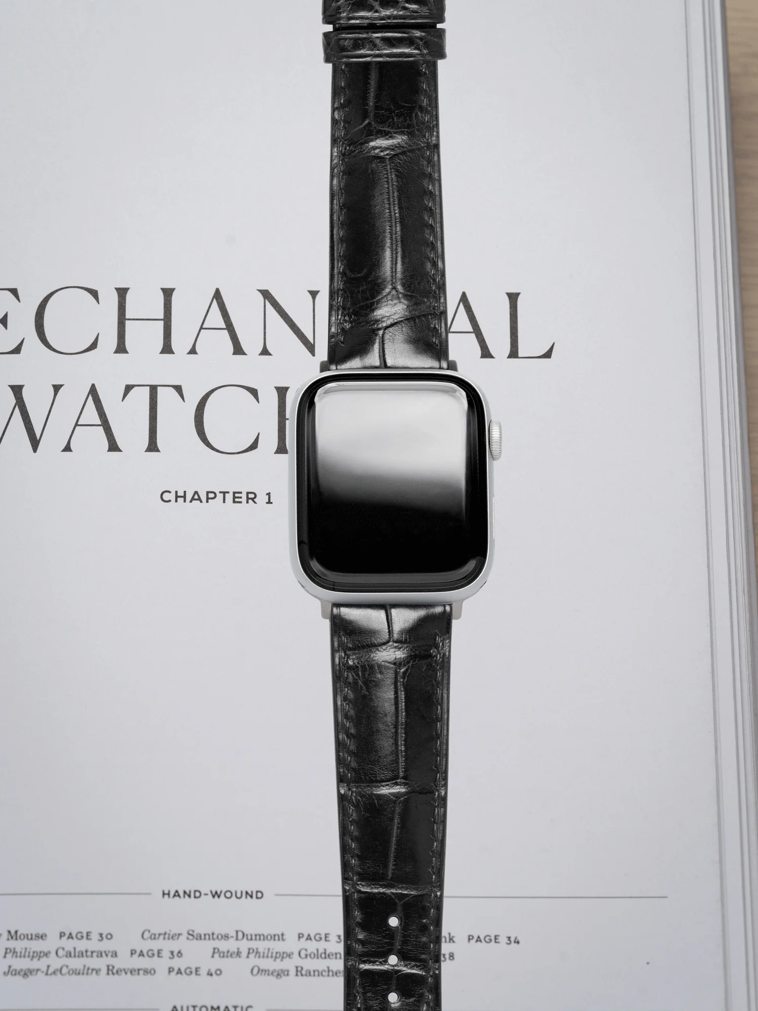 MTO Crocodile Leather Strap in Black (Semi-Glossy) for Apple Watch - Image 2