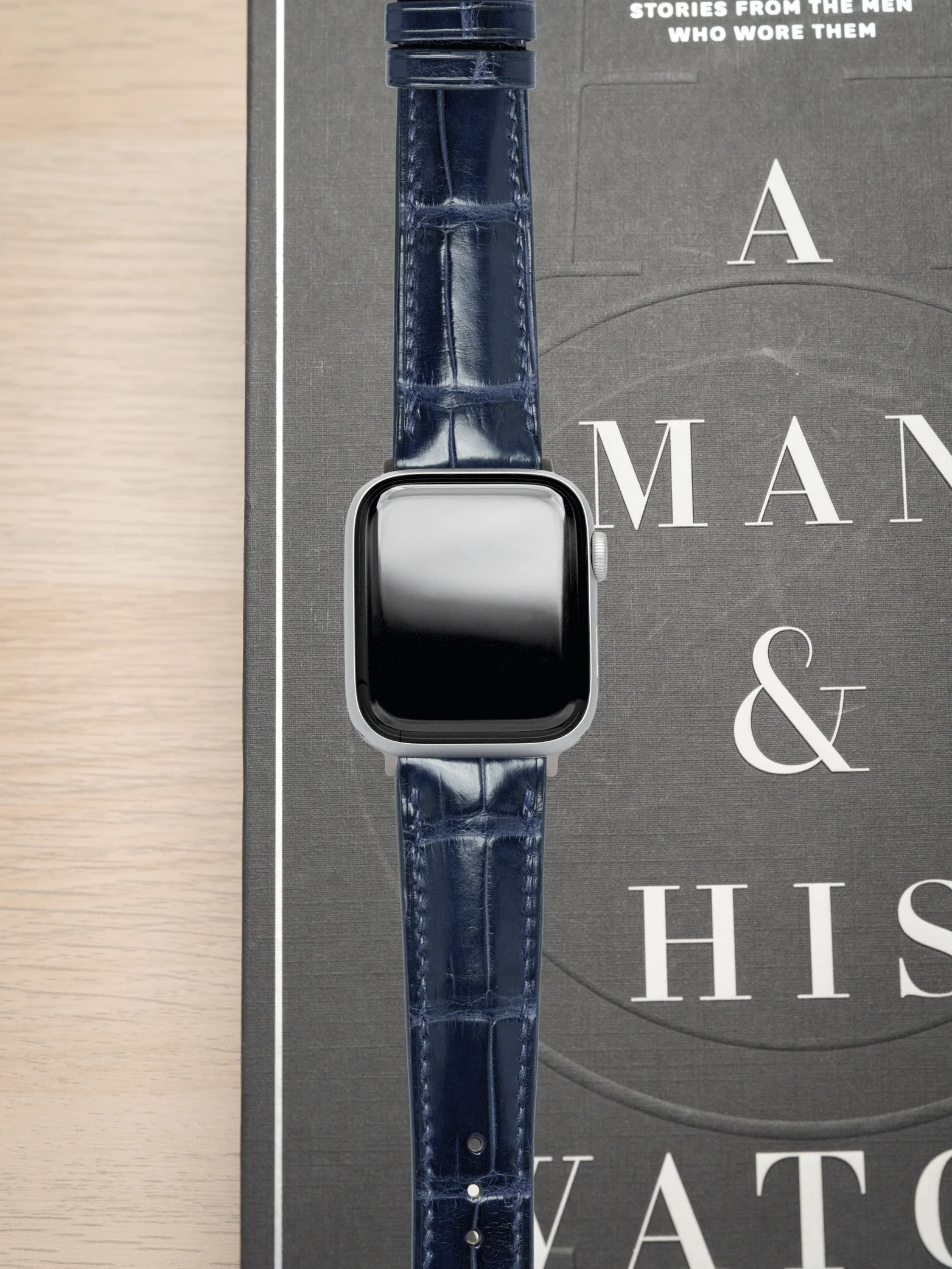 MTO Crocodile Leather Strap in Navy (Semi-Glossy) for Apple Watch - Image 2