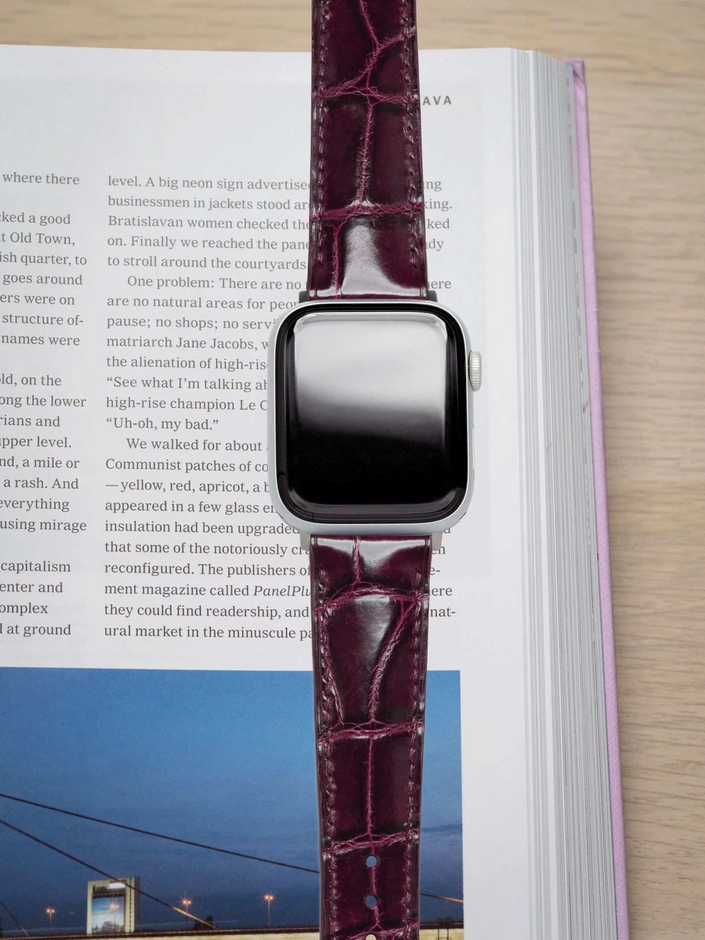 MTO Crocodile Leather Strap in Burgundy (Glossy) for Apple Watch - Image 2