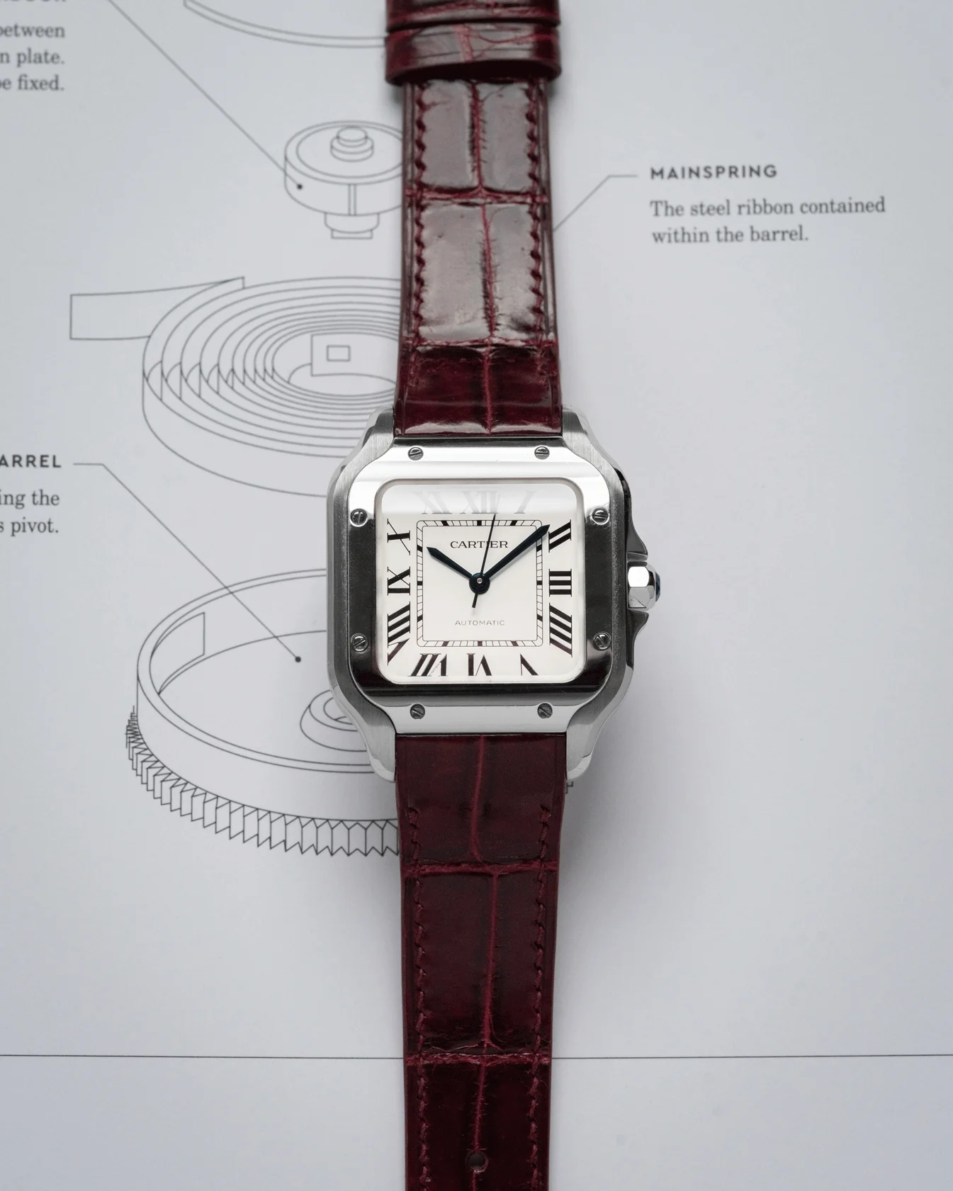 MTO Crocodile Leather Strap in Burgundy (Glossy) for Cartier Santos de Cartier - Image 2