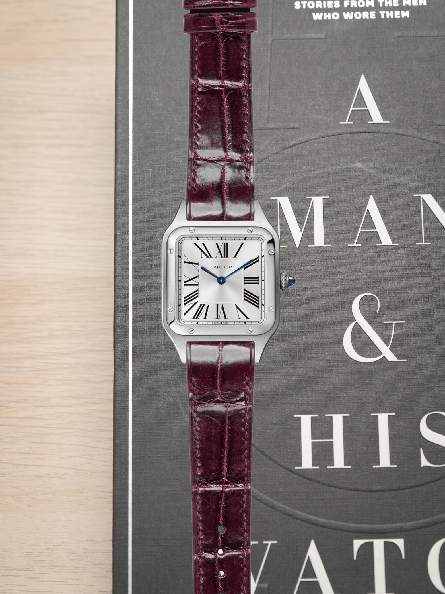 MTO Crocodile Leather Strap in Burgundy (Glossy) for Cartier Santos Dumont - Image 2