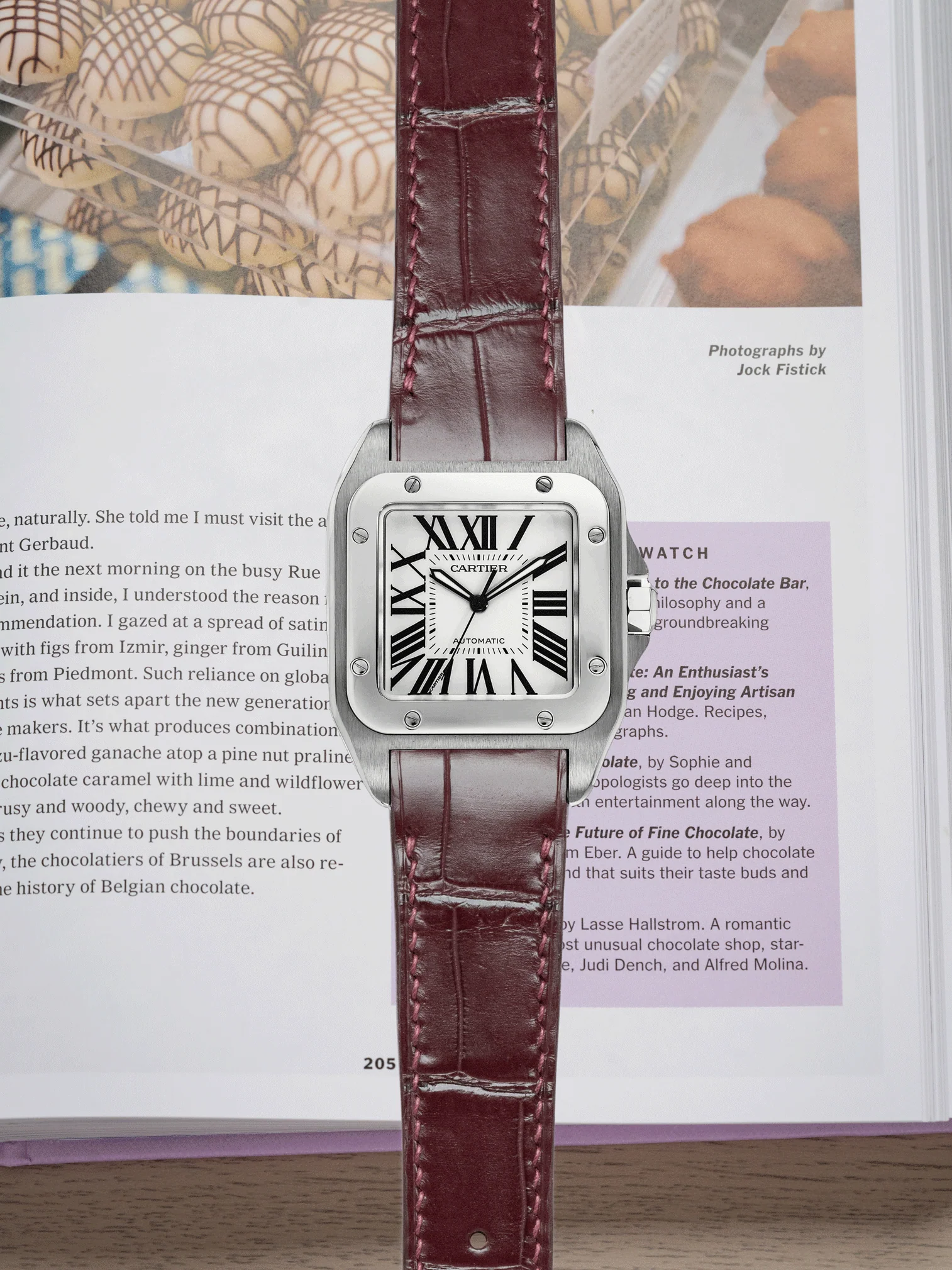 MTO Crocodile Leather Strap in Chestnut (Semi-Glossy) for Cartier Santos 100 - Image 2
