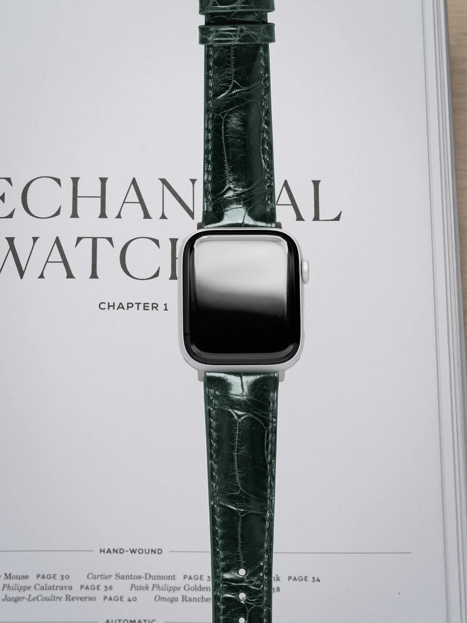 MTO Crocodile Leather Strap in Dark Green (Semi-Glossy) for Apple Watch - Image 2