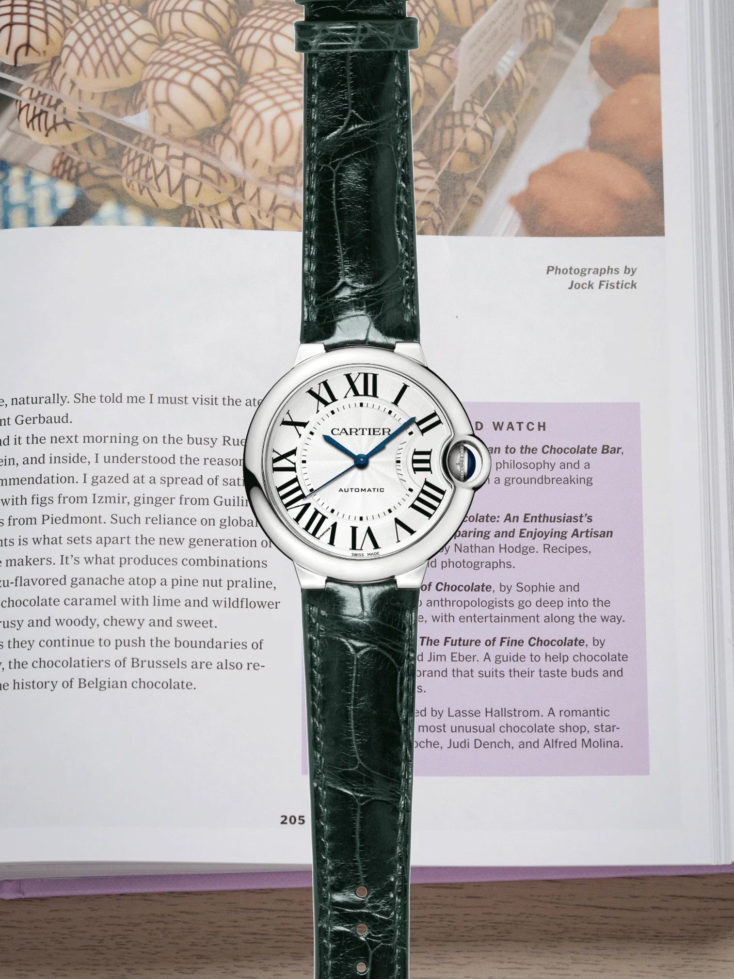 MTO Crocodile Leather Strap in Dark Green (Semi-Glossy) for Cartier Ballon Bleu - Image 2