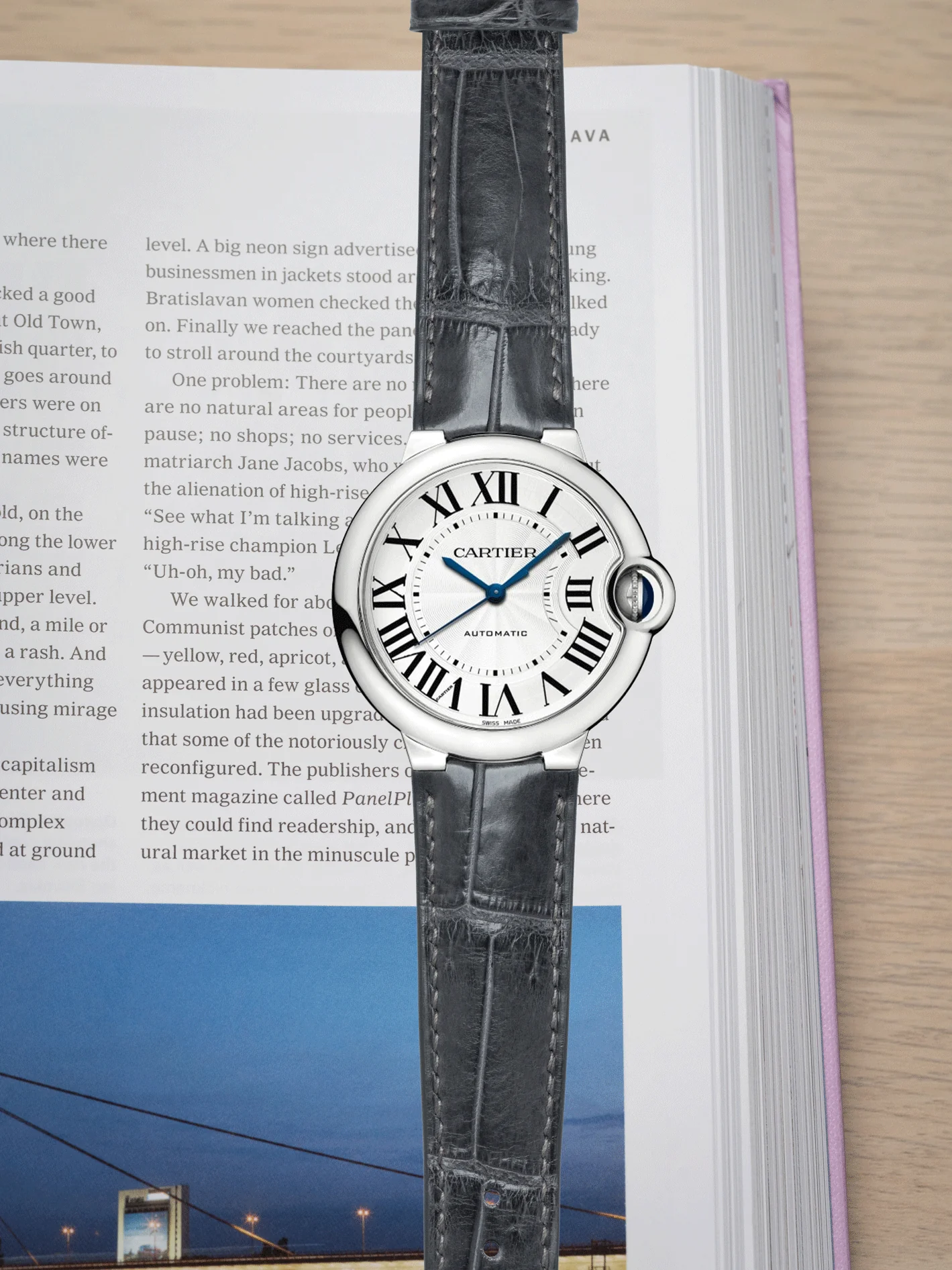 MTO Crocodile Leather Strap in Grey (Semi-Glossy) for Cartier Ballon Bleu - Image 2