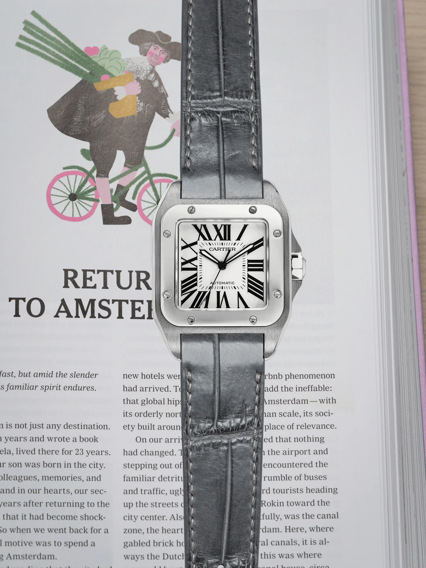 MTO Crocodile Leather Strap in Grey (Semi-Glossy) for Cartier Santos 100 - Image 2