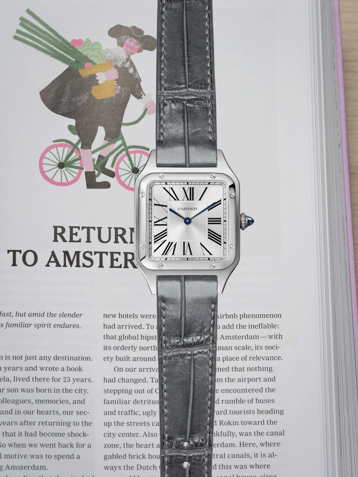 MTO Crocodile Leather Strap in Grey (Semi-Glossy) for Cartier Santos Dumont - Image 2