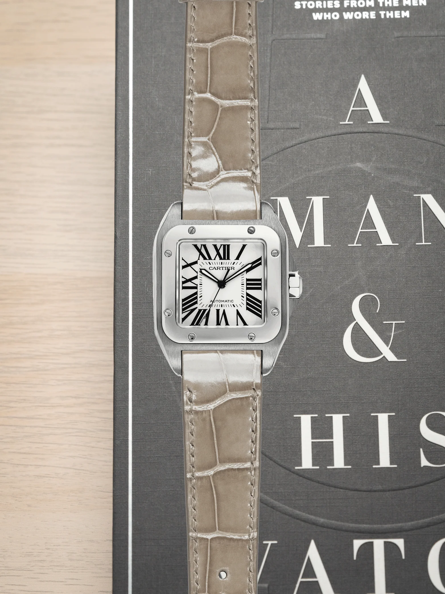 MTO Crocodile Leather Strap in Natural (Glossy) for Cartier Santos 100 - Image 2