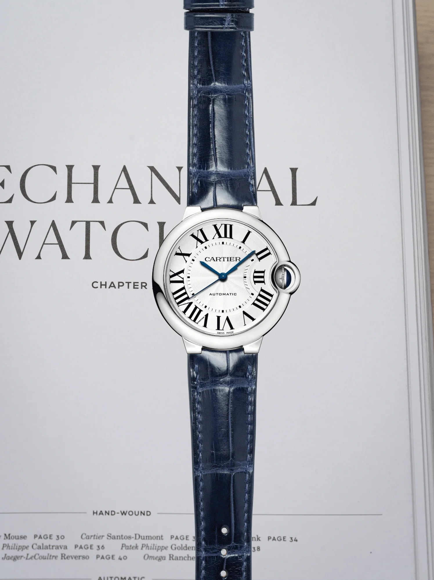 MTO Crocodile Leather Strap in Navy (Semi-Glossy) for Cartier Ballon Bleu - Image 2