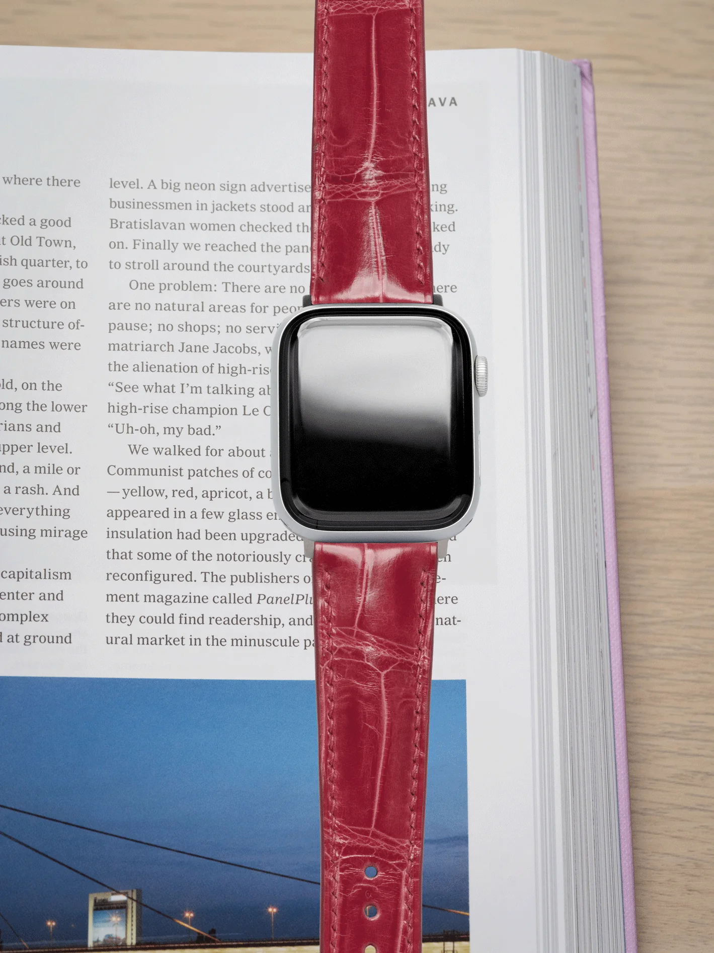 MTO Crocodile Leather Strap in Red (Semi-Glossy) for Apple Watch - Image 2