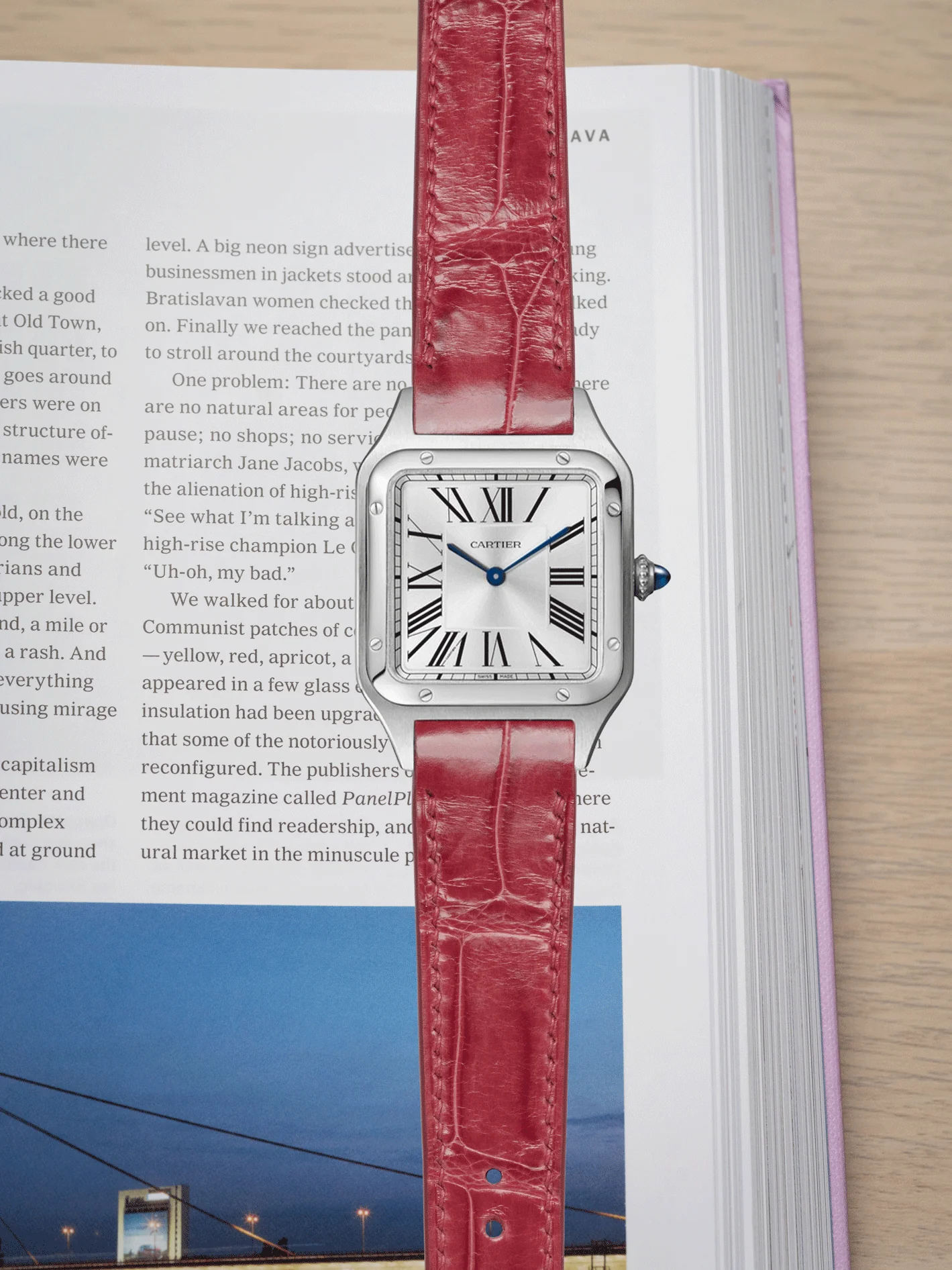 MTO Crocodile Leather Strap in Red (Semi-Glossy) for Cartier Santos Dumont - Image 2