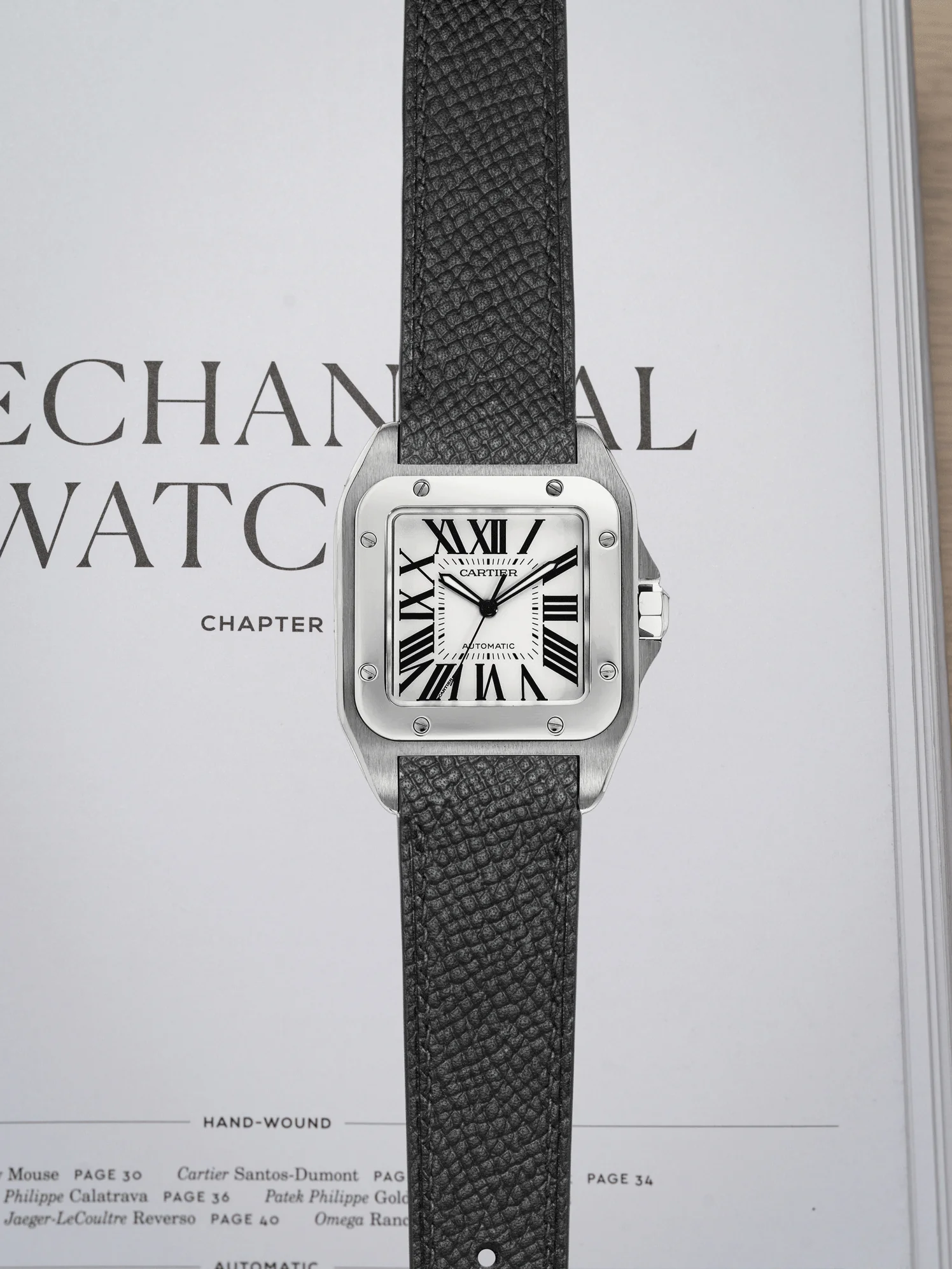 MTO Epsom Leather Strap in Black for Cartier Santos 100 - Image 2