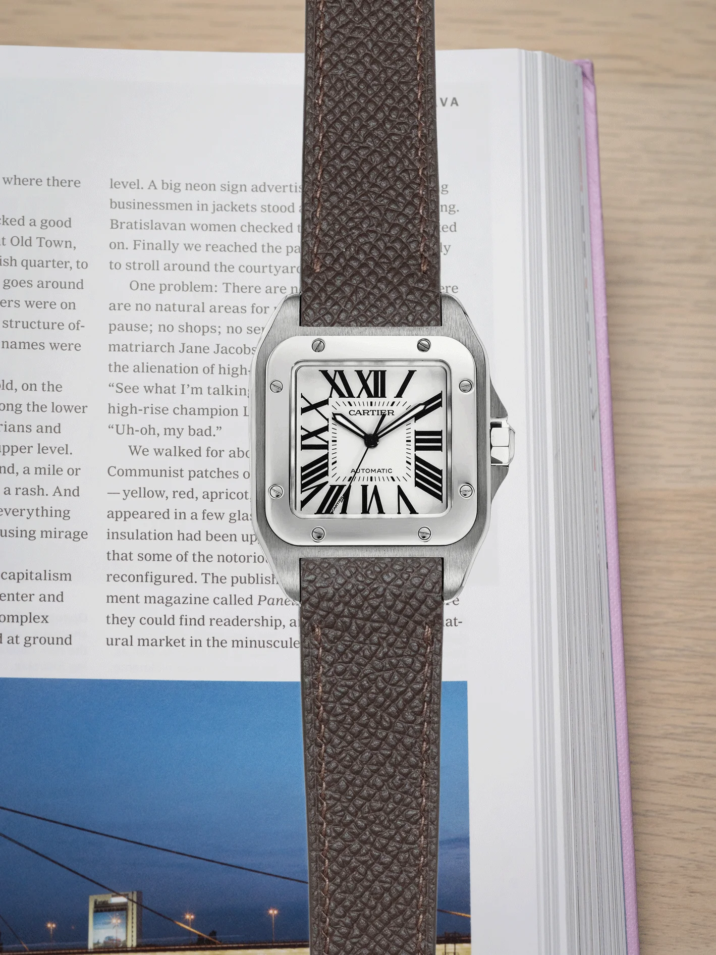 MTO Epsom Leather Strap in Dark Brown for Cartier Santos 100 - Image 2