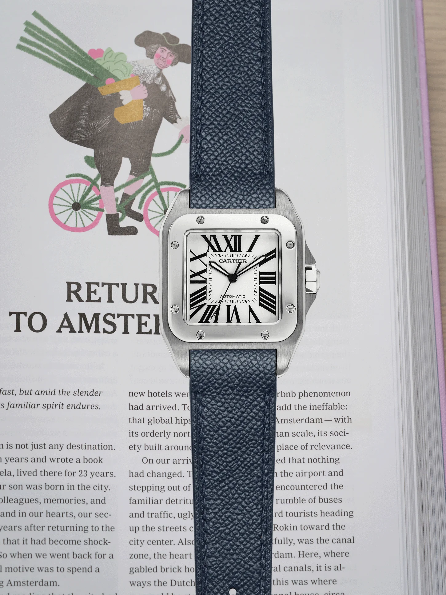 MTO Epsom Leather Strap in Navy for Cartier Santos 100 - Image 2