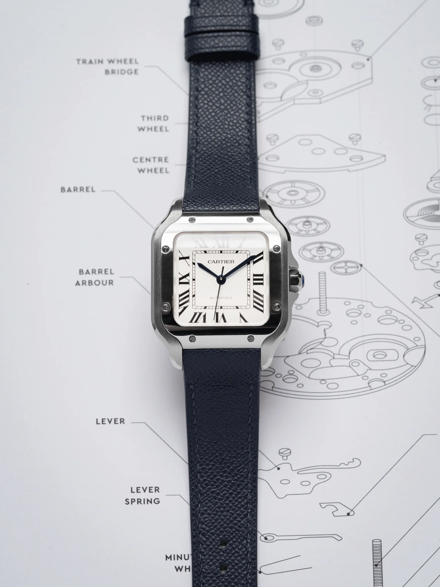 MTO Epsom Leather Strap in Navy for Cartier Santos de Cartier - Image 2