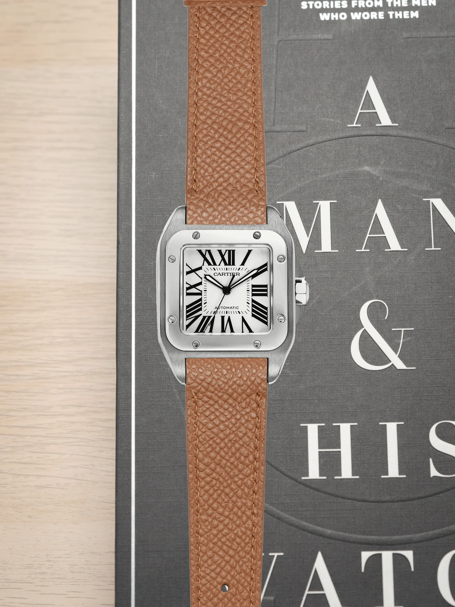 MTO Epsom Leather Strap in Tan for Cartier Santos 100 - Image 2