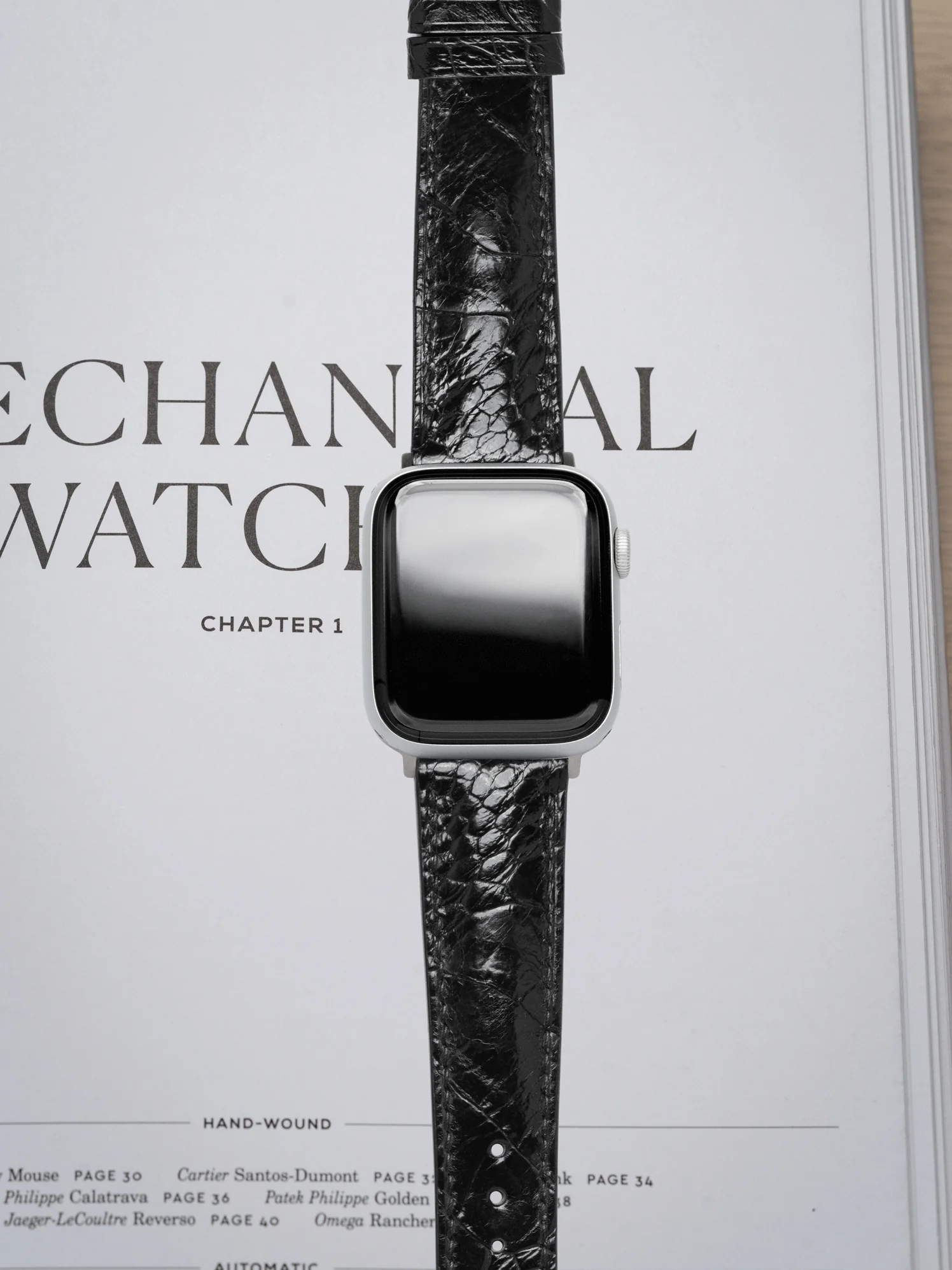 MTO Ostrich Leather Strap in Black for Apple Watch - Image 2