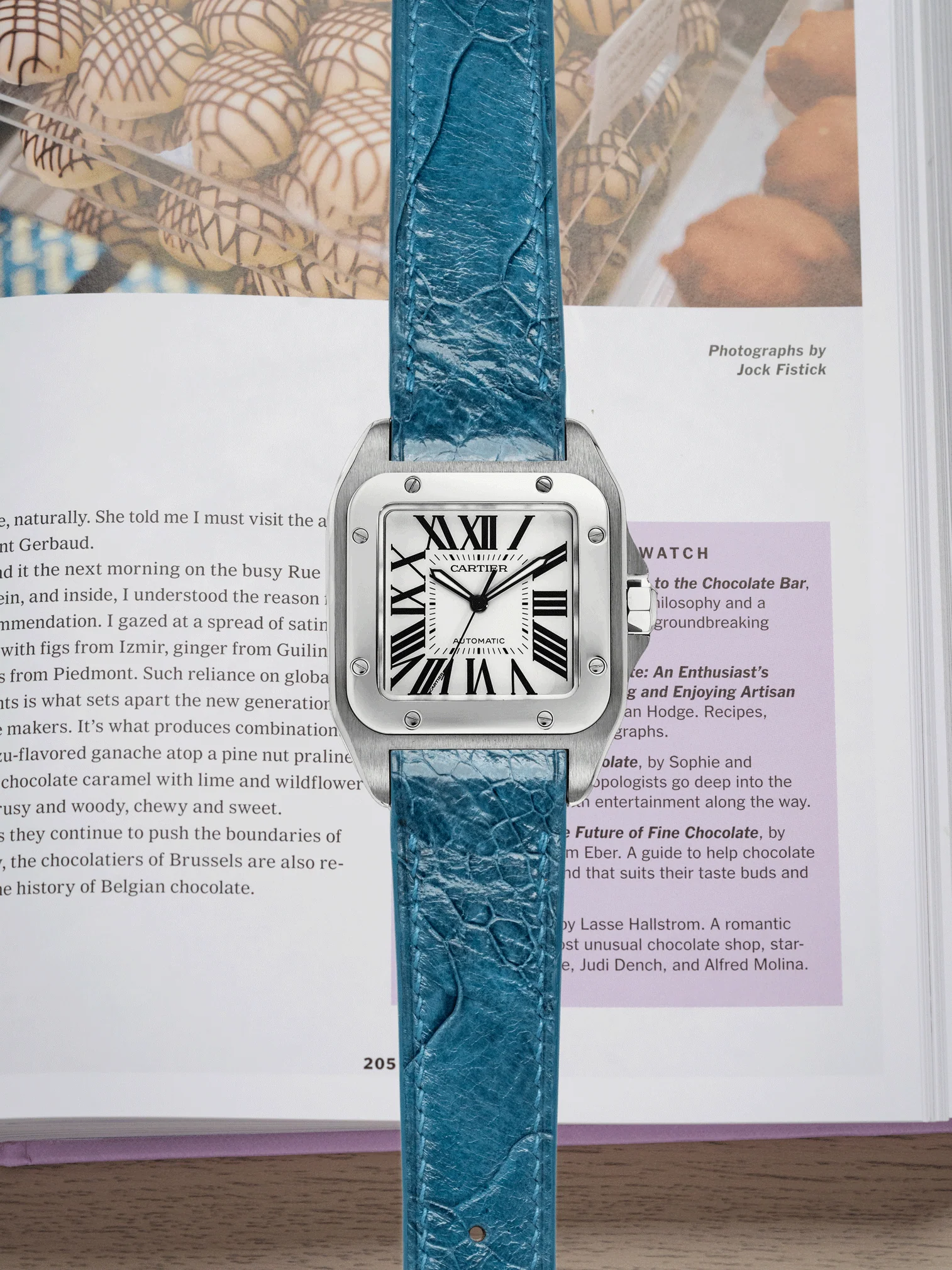 MTO Ostrich Leather Strap in Blue Jeans for Cartier Santos 100 - Image 2