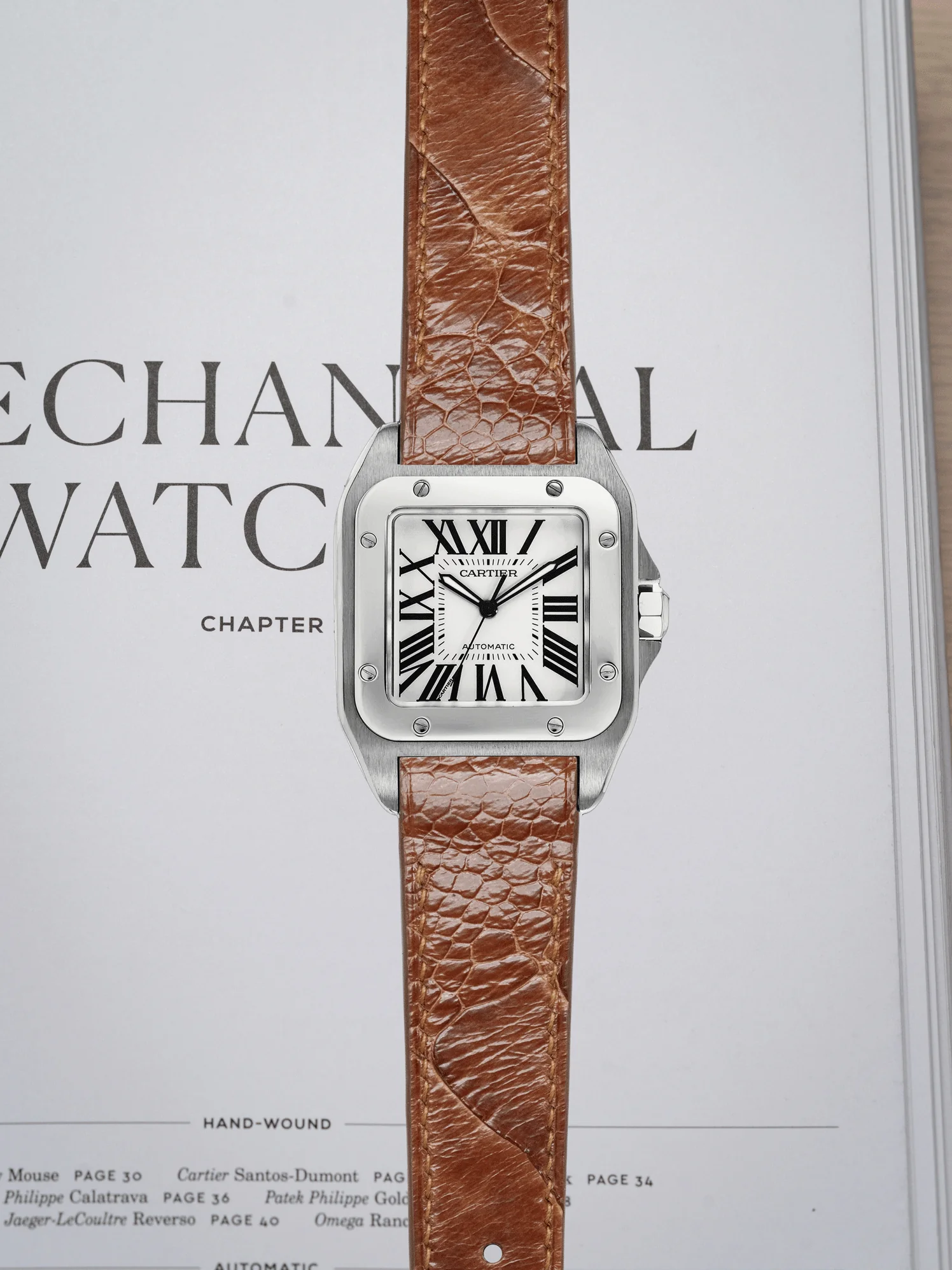 MTO Ostrich Leather Strap in Brandy for Cartier Santos 100 - Image 2