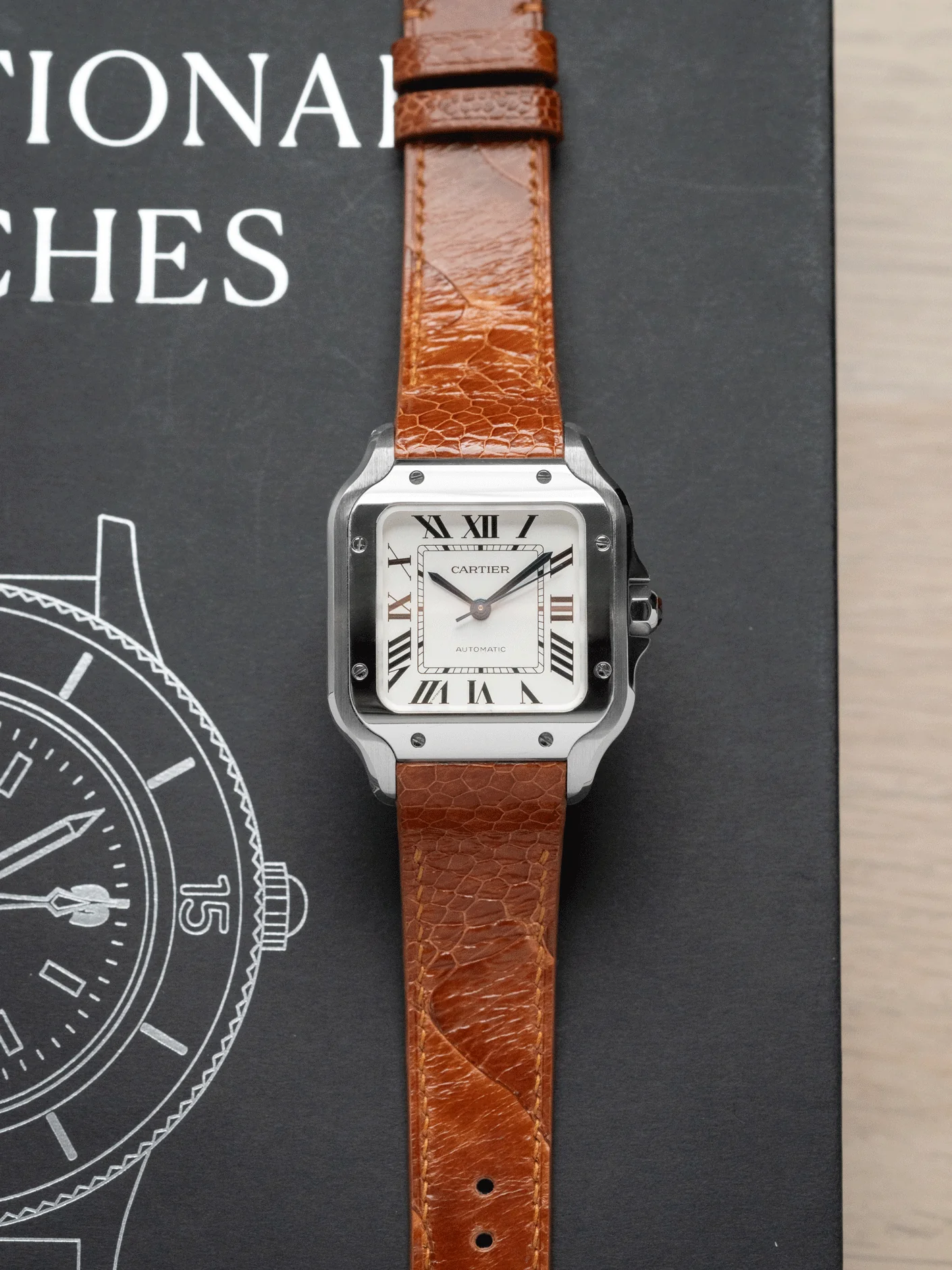 MTO Ostrich Leather Strap in Brandy for Cartier Santos de Cartier - Image 2