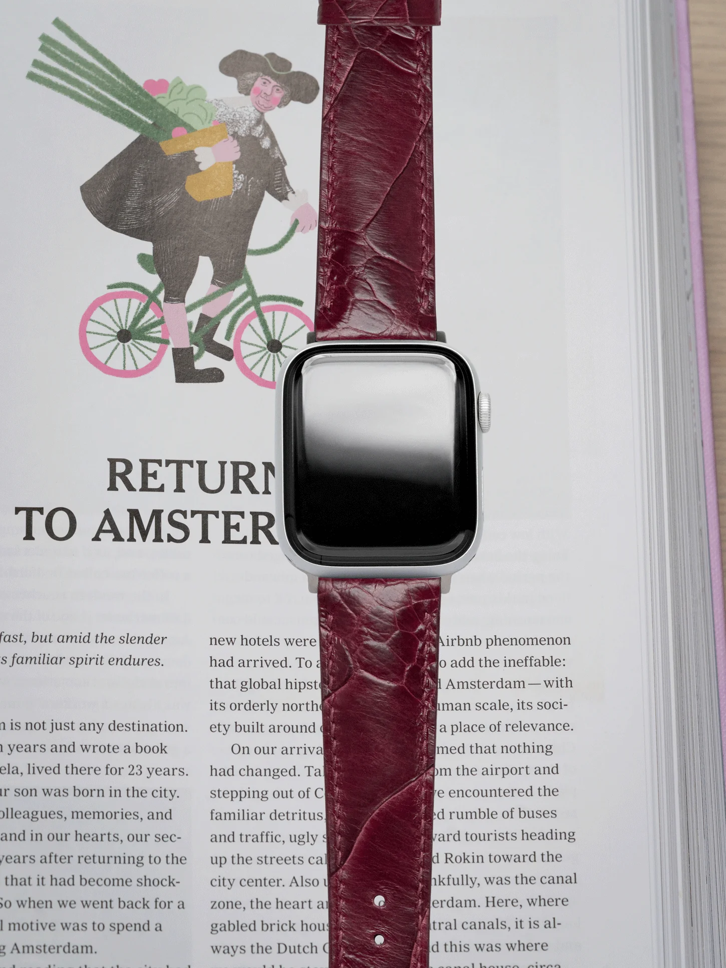 MTO Ostrich Leather Strap in Burgundy for Apple Watch - Image 2