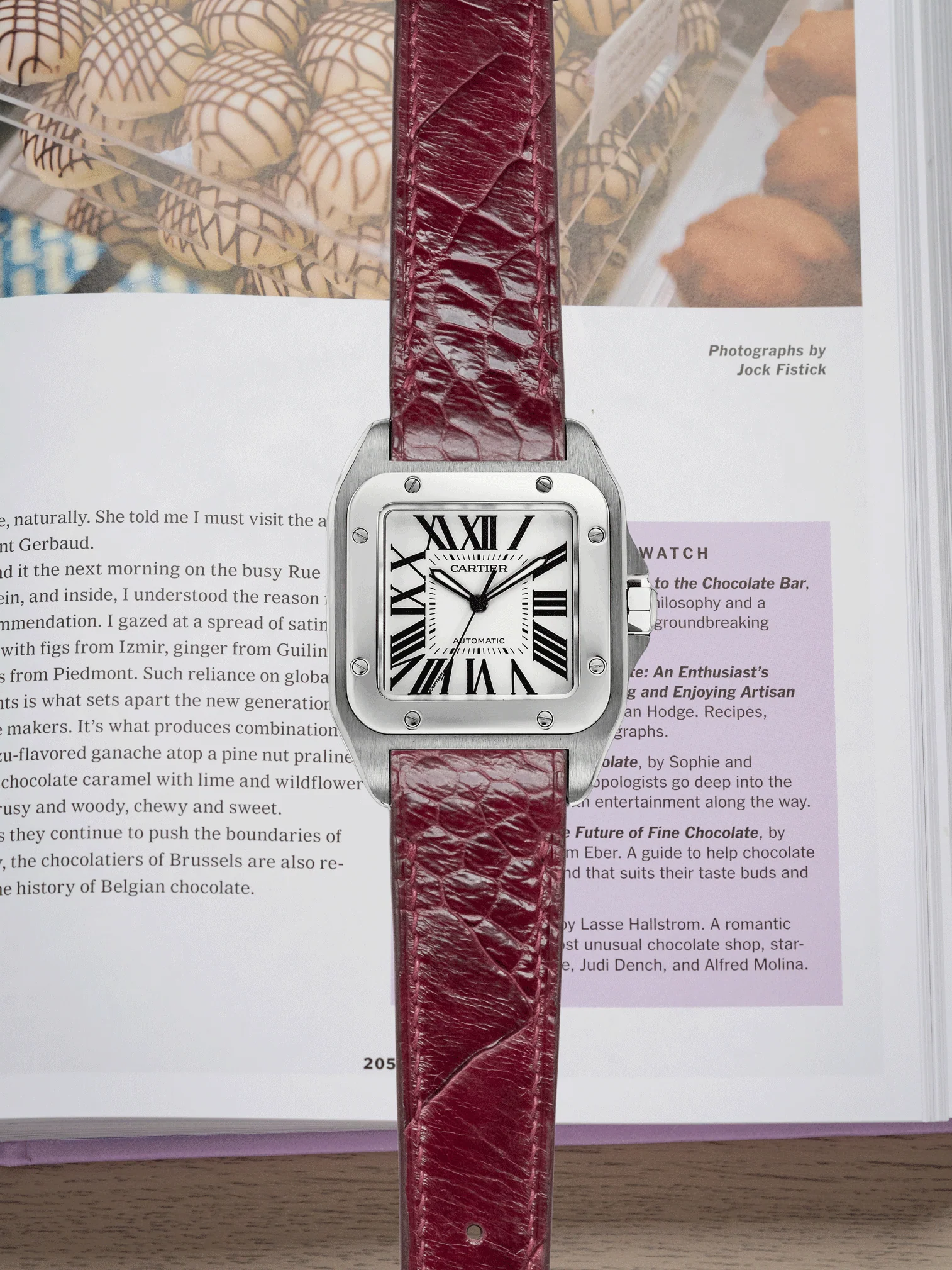 MTO Ostrich Leather Strap in Burgundy for Cartier Santos 100 - Image 2