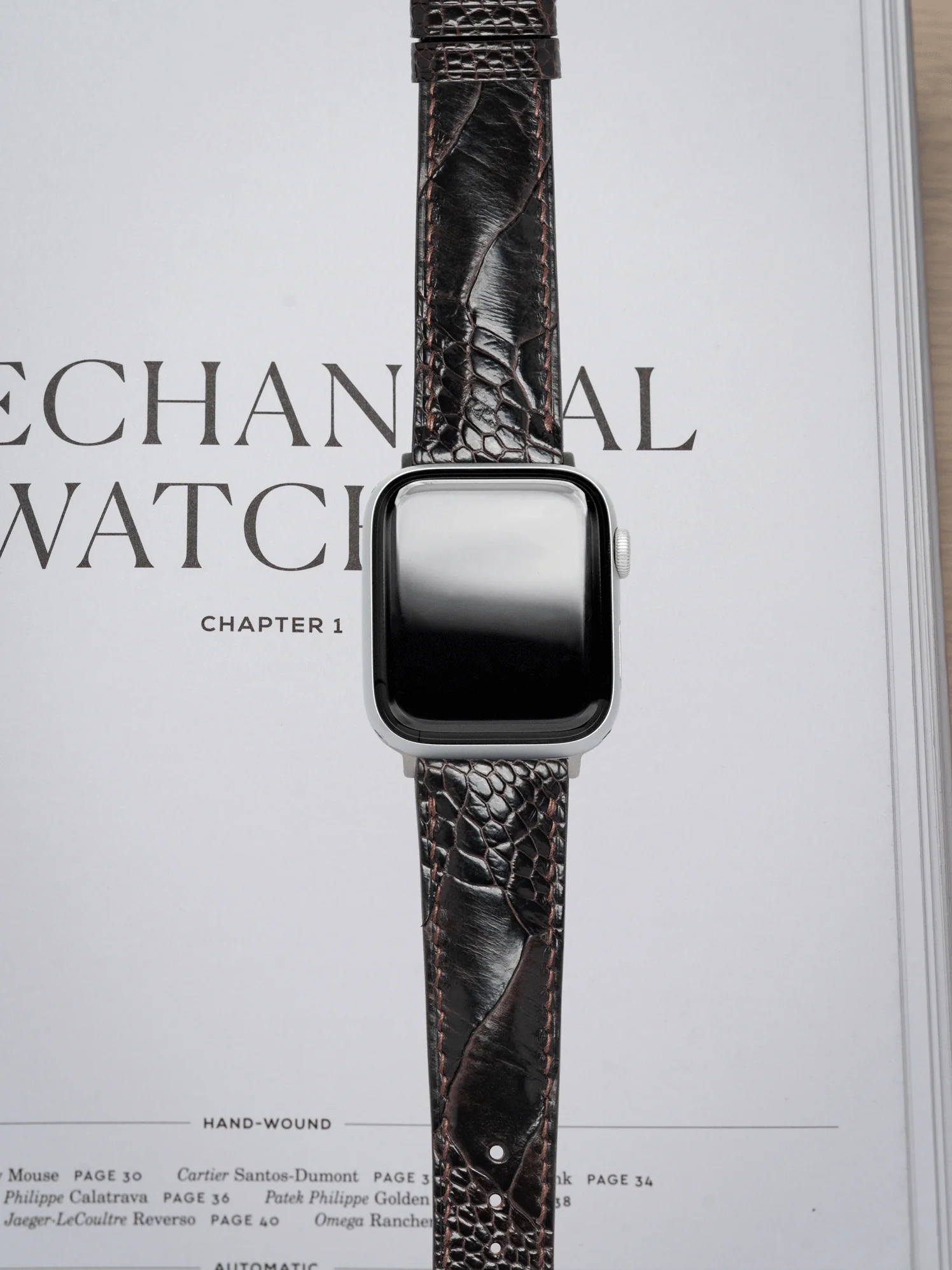 MTO Ostrich Leather Strap in Dark Brown for Apple Watch - Image 2