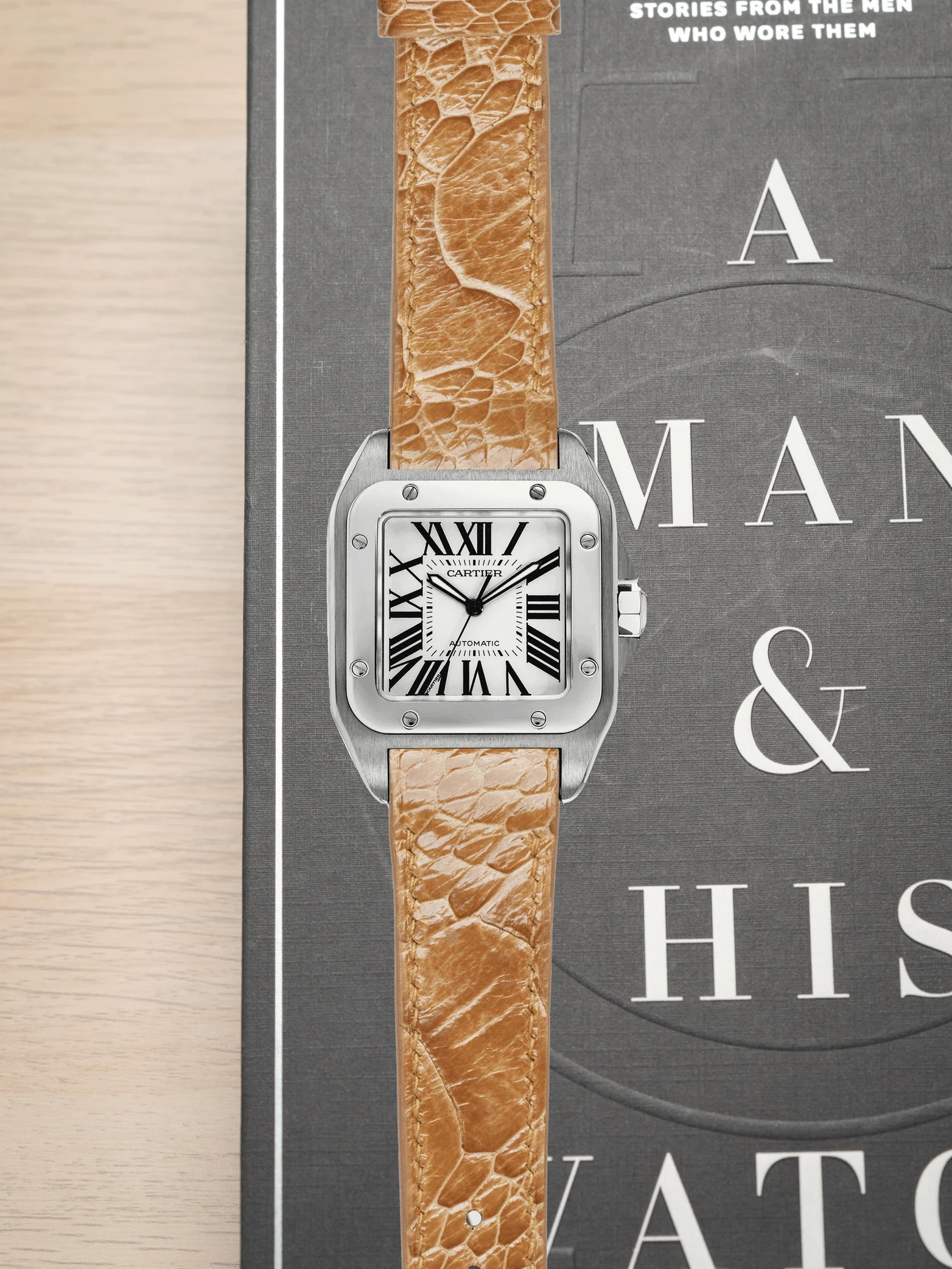 MTO Ostrich Leather Strap in Gold for Cartier Santos 100 - Image 2
