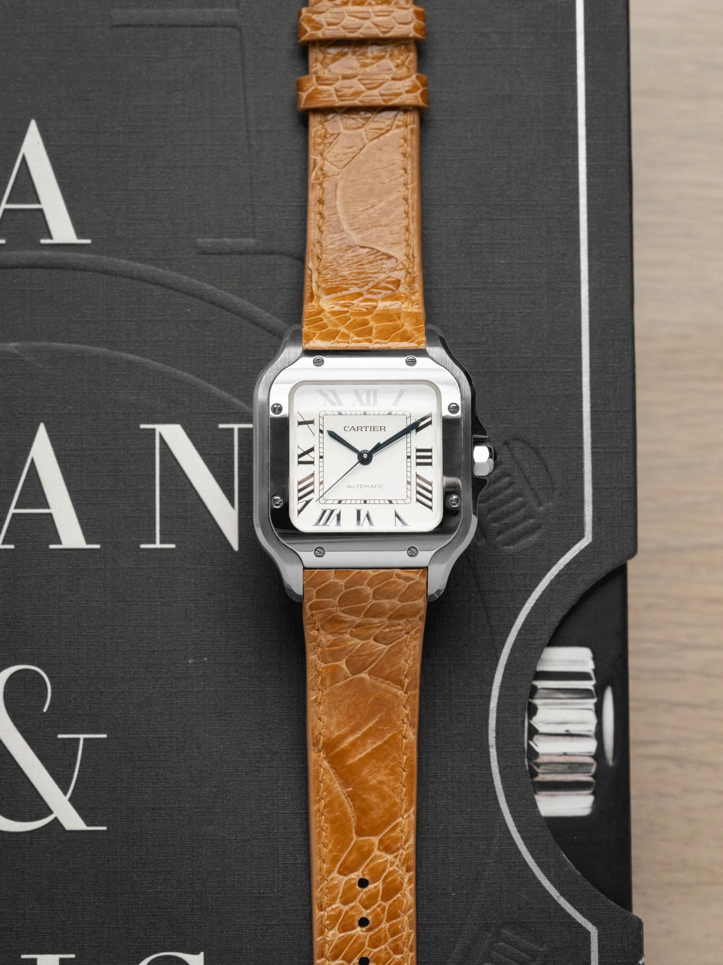 MTO Ostrich Leather Strap in Gold for Cartier Santos de Cartier - Image 2