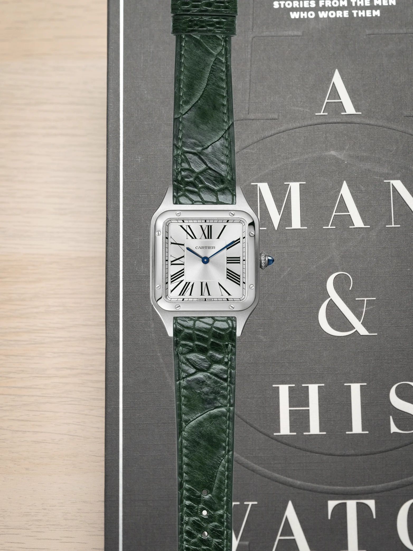 MTO Ostrich Leather Strap in Green for Cartier Santos 100 - Image 2