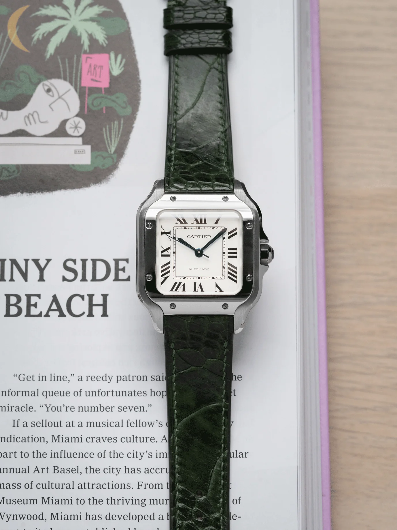 MTO Ostrich Leather Strap in Green for Cartier Santos de Cartier - Image 2