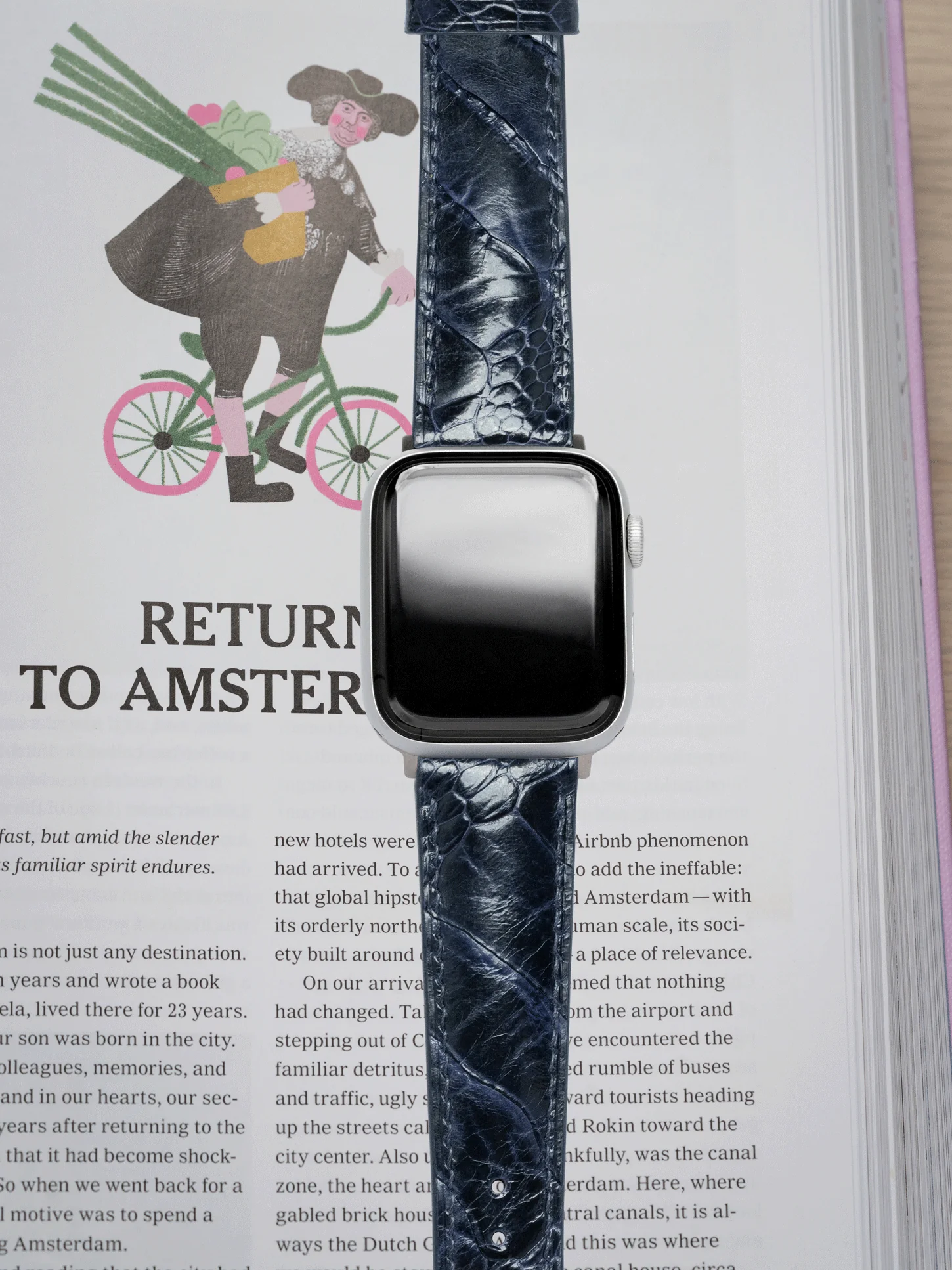 MTO Ostrich Leather Strap in Navy for Apple Watch - Image 2