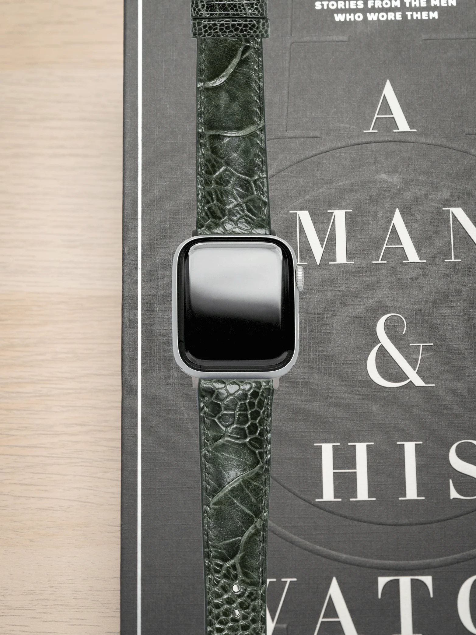 MTO Ostrich Leather Strap in Olive for Apple Watch - Image 2